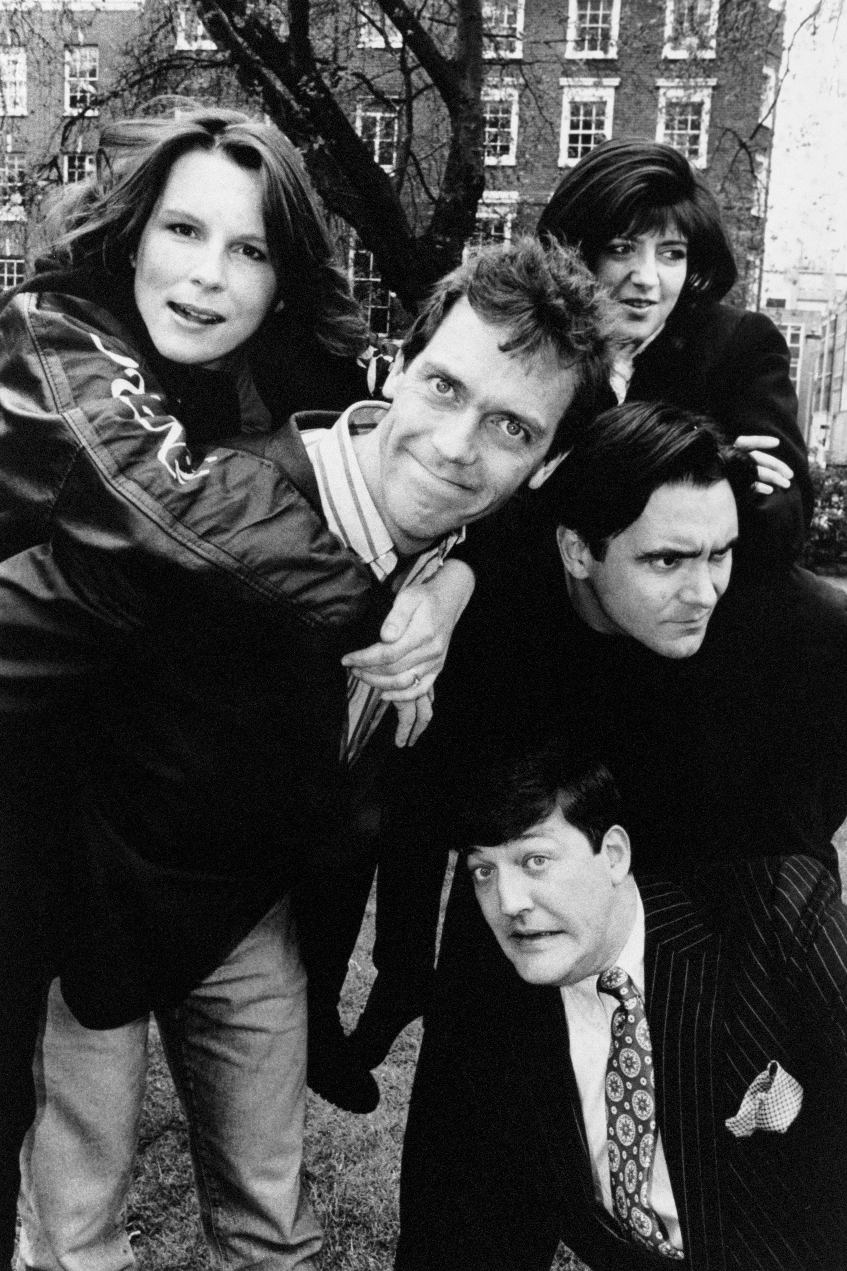 Jennifer Saunders, Hugh Laurie, Emma Freud and Tony Slattery with Stephen Fry in 1991 (PA)