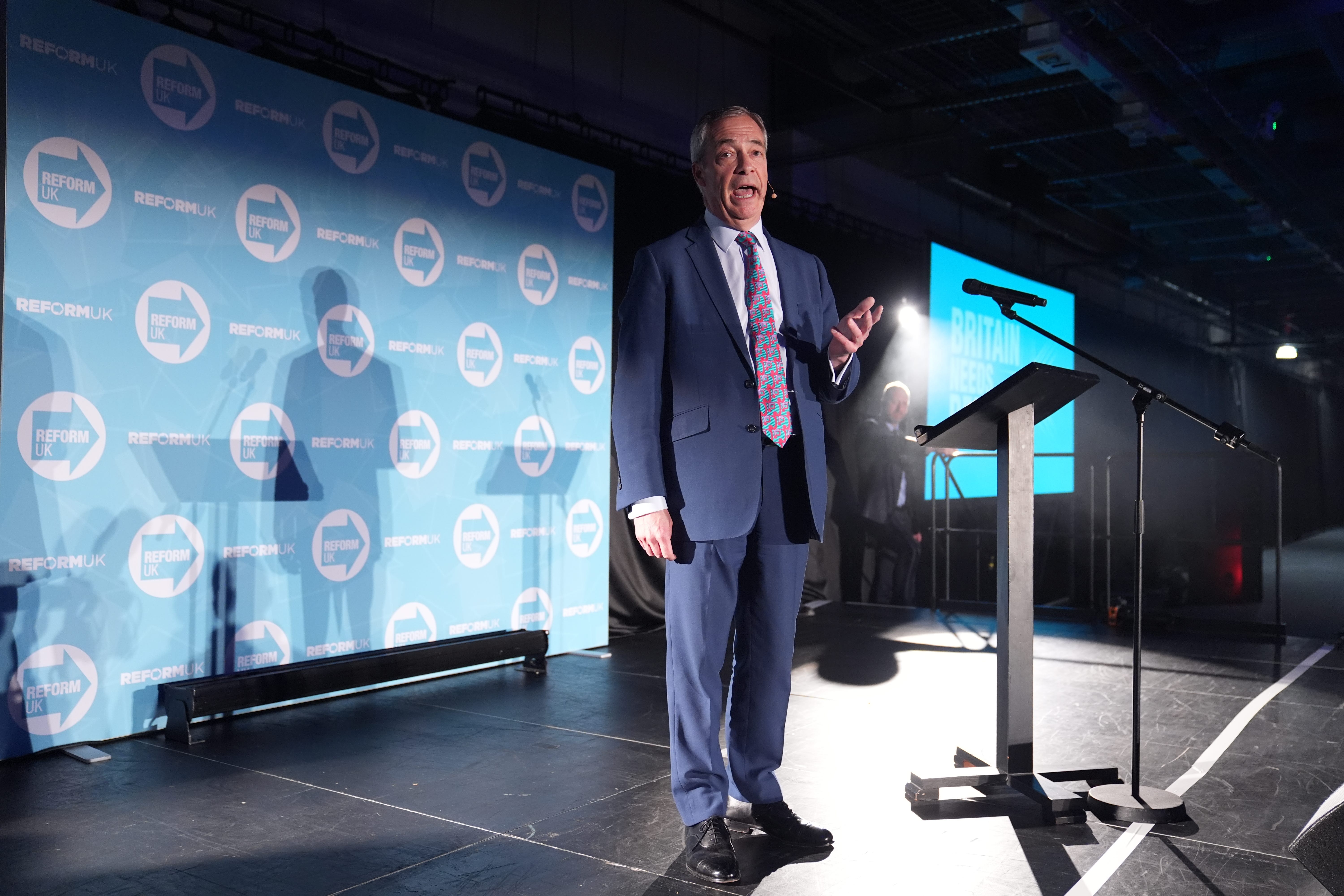 Reform UK leader Nigel Farage during the Reform UK mayoral announcement, at Doncaster Racecourse, South Yorkshire (Joe Giddens/PA)