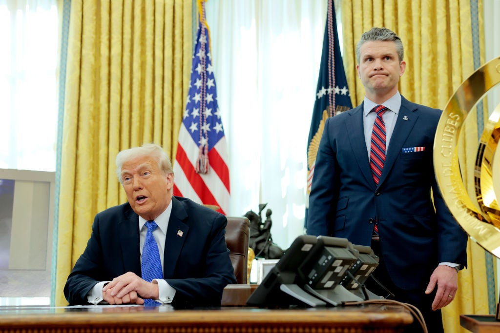 Donald Trump and his Secretary of Defense, Pete Hegseth, at the White House.