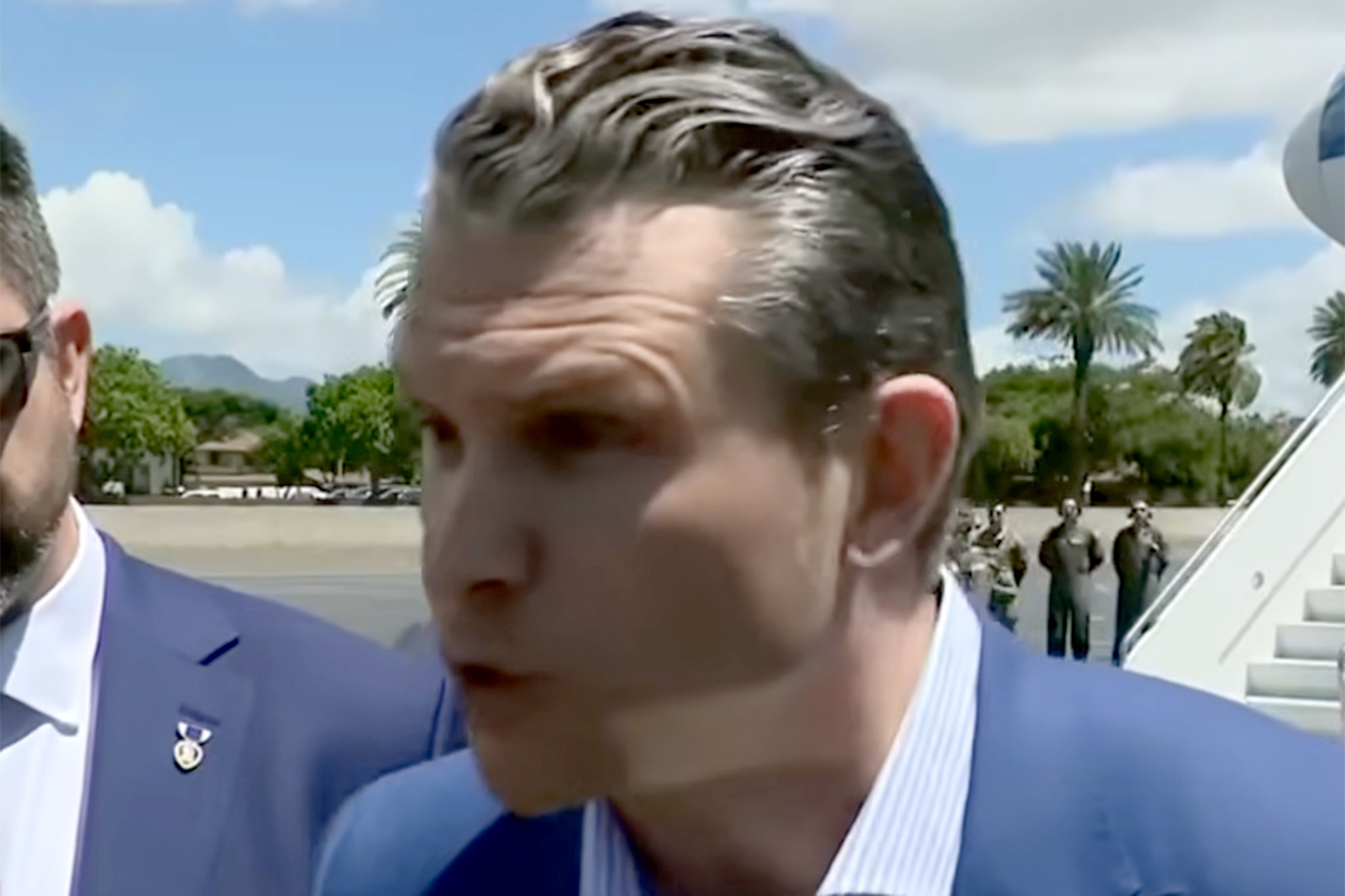 Hegseth was challenged by a Fox reporter in Hawaii late Monday afternoon just minutes after he’d touched down on the tarmac