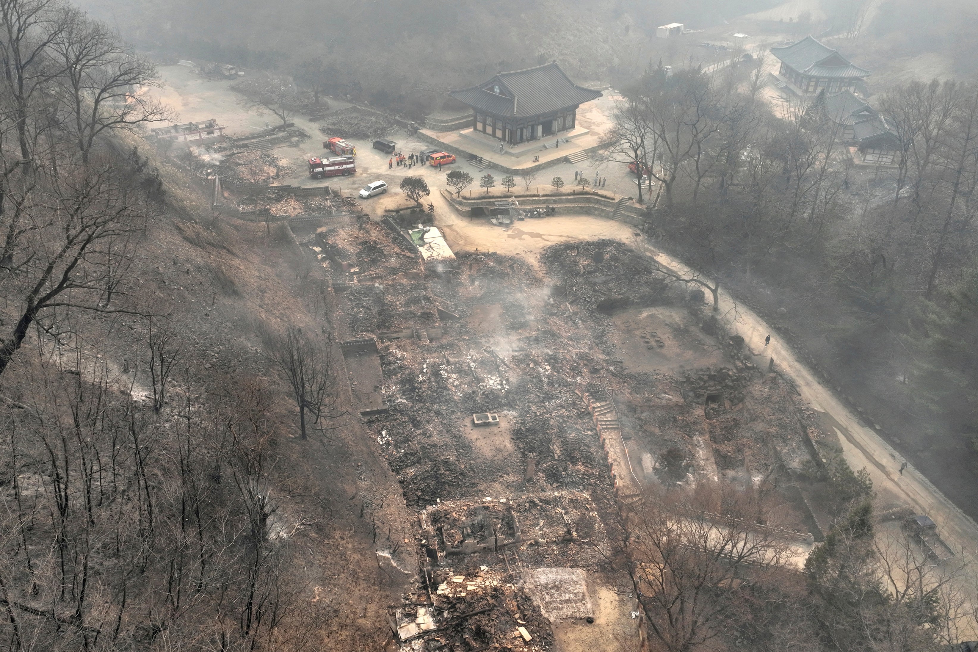 South Korea Wildfires Ancient Temple