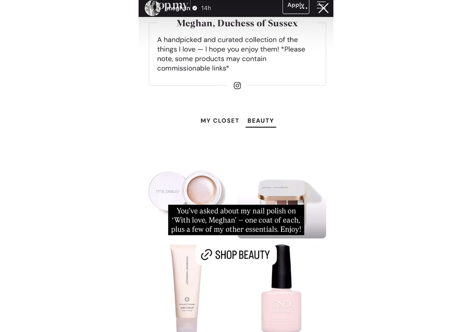 The former actor has shared her curated edit of beauty products
