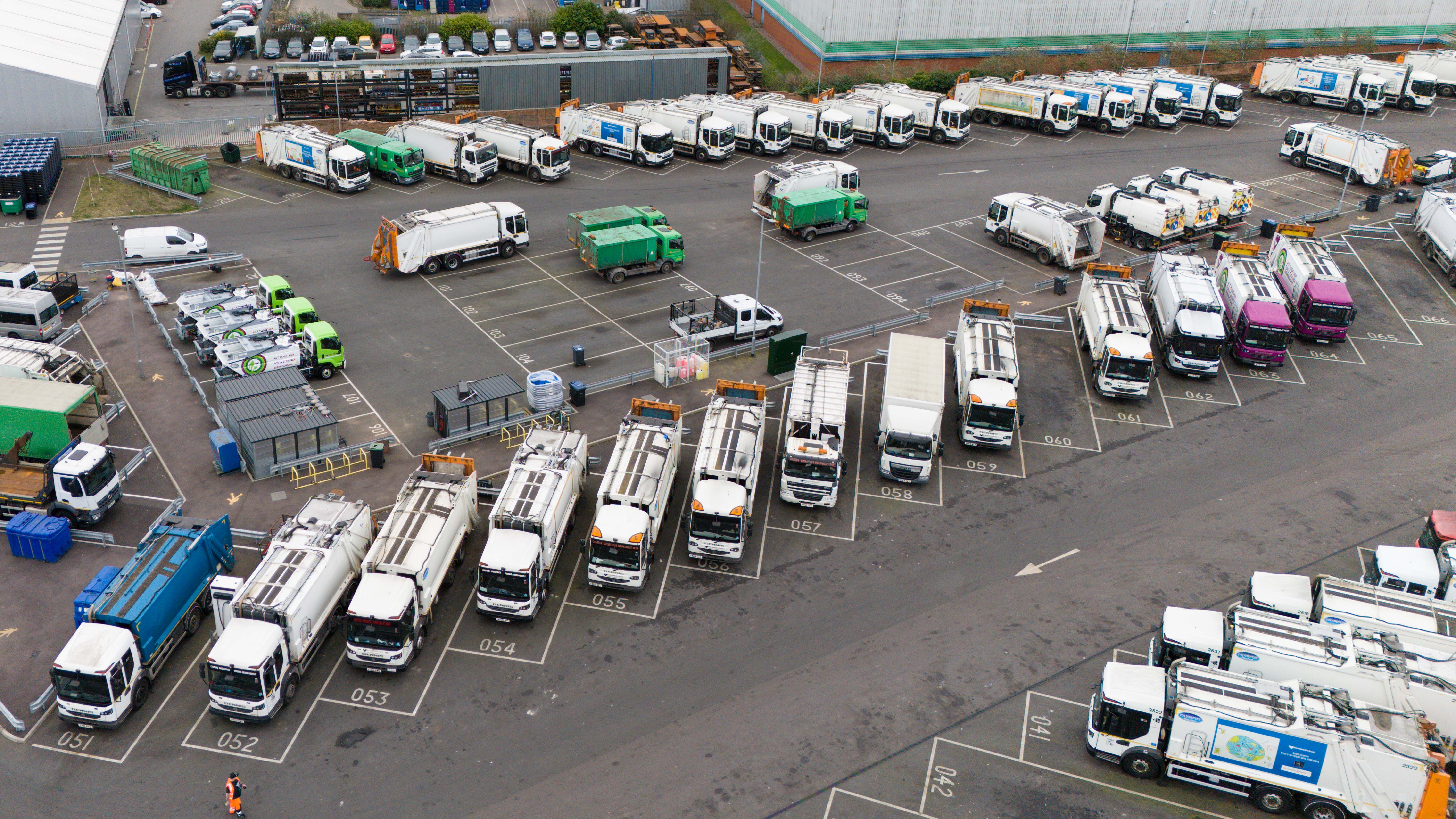 Bin lorries at Birmingham city council's depot in Tyseley