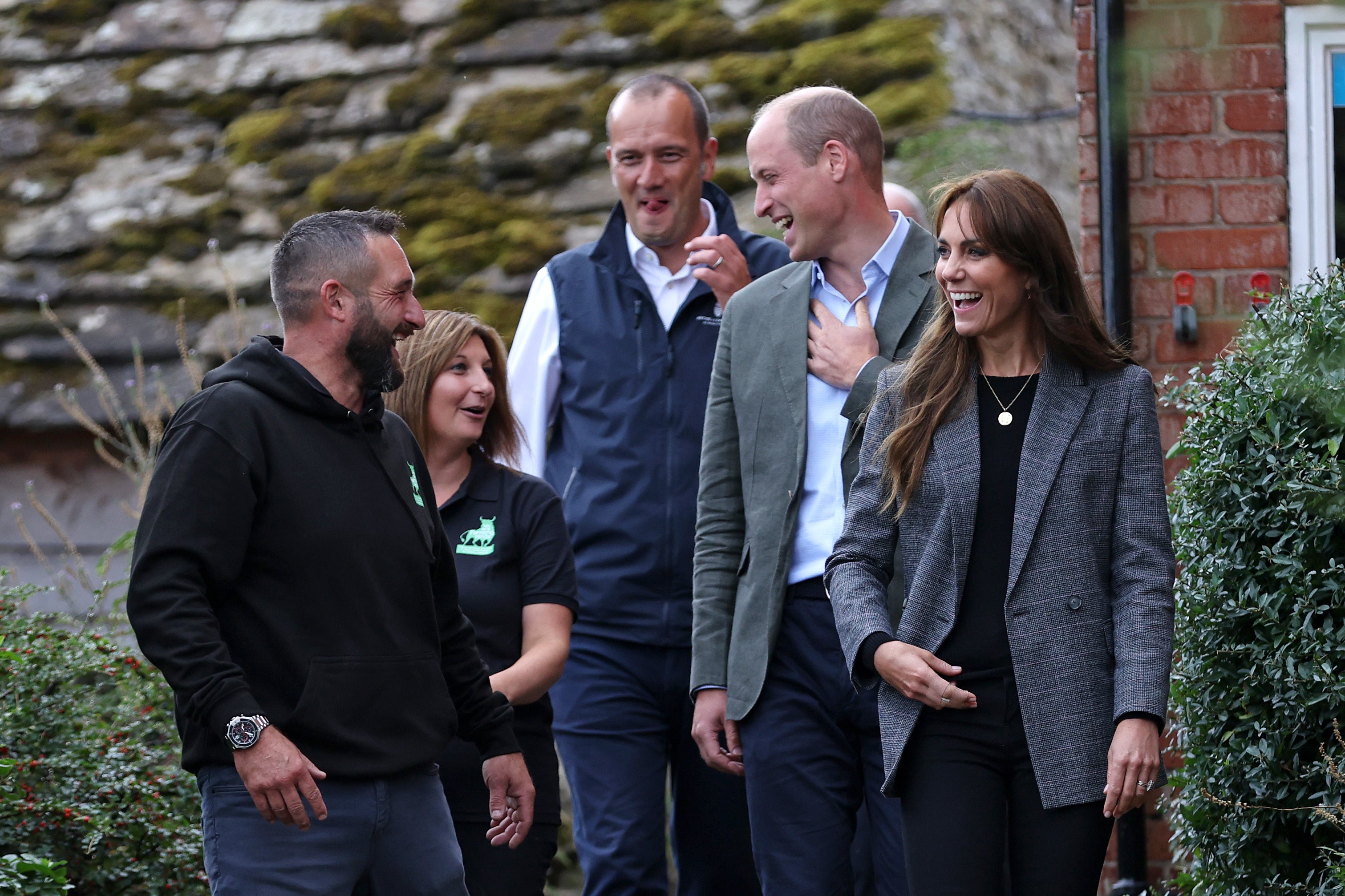 The Prince and Princess of Wales talk to Sam and Emily Stables during their visit to the We Are Farming Minds Charity in 2023 (Cameron Smith/PA)