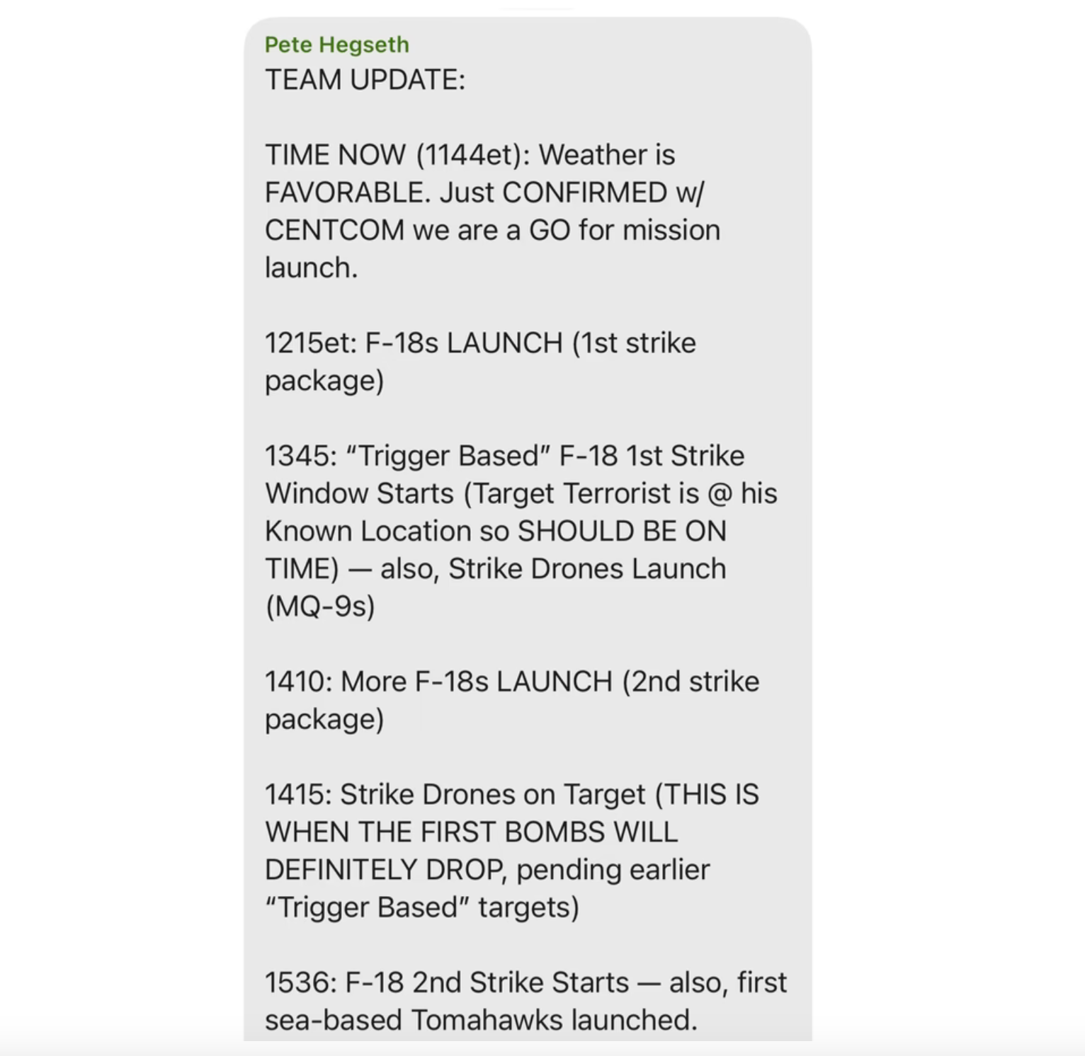 Hegseth shared the attack plans in the Signal chat group two hours before bombs dropped in Yemen