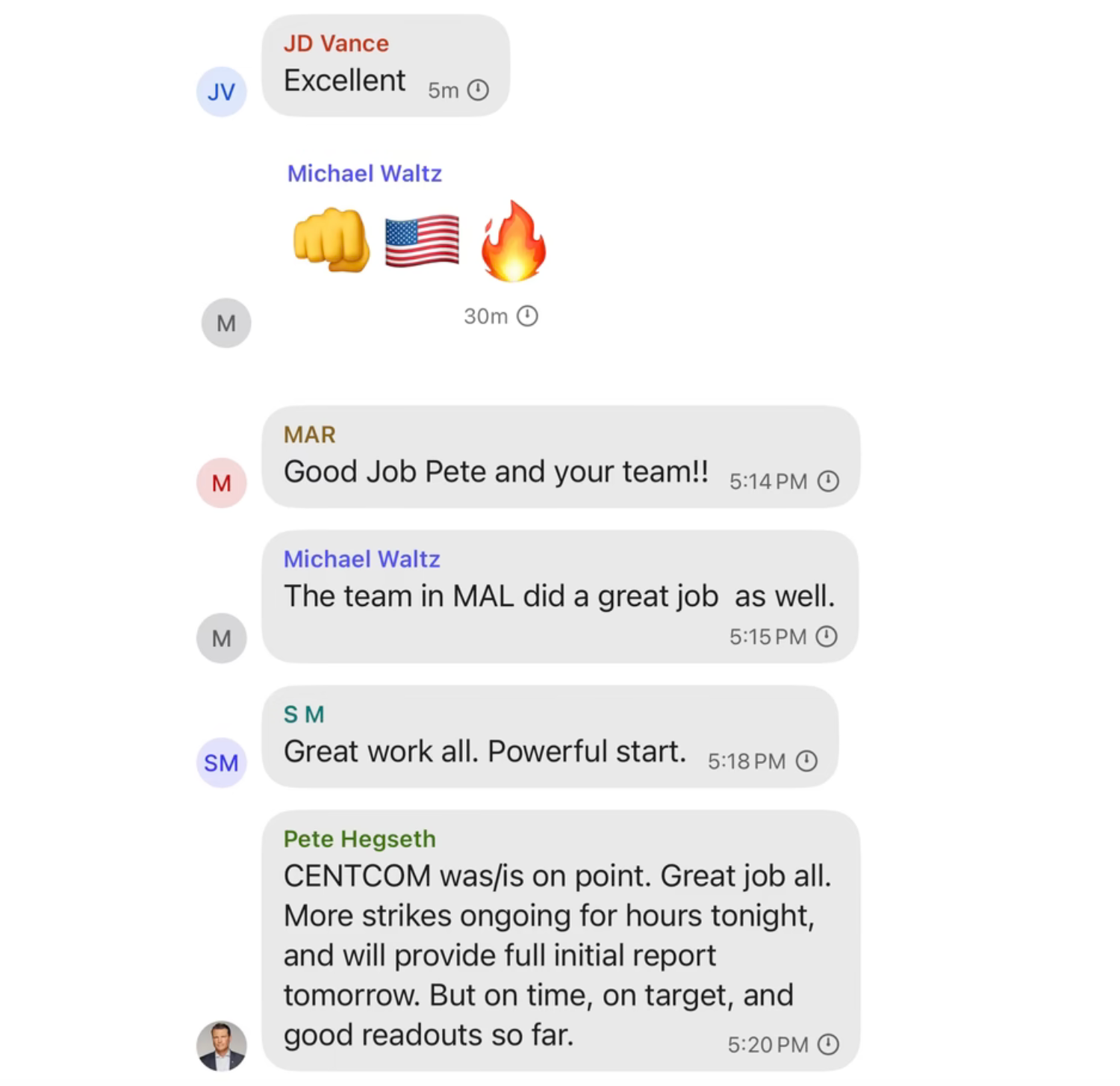 Senior Trump officials congratulated themselves in the Signal chat group after the strike was carried out