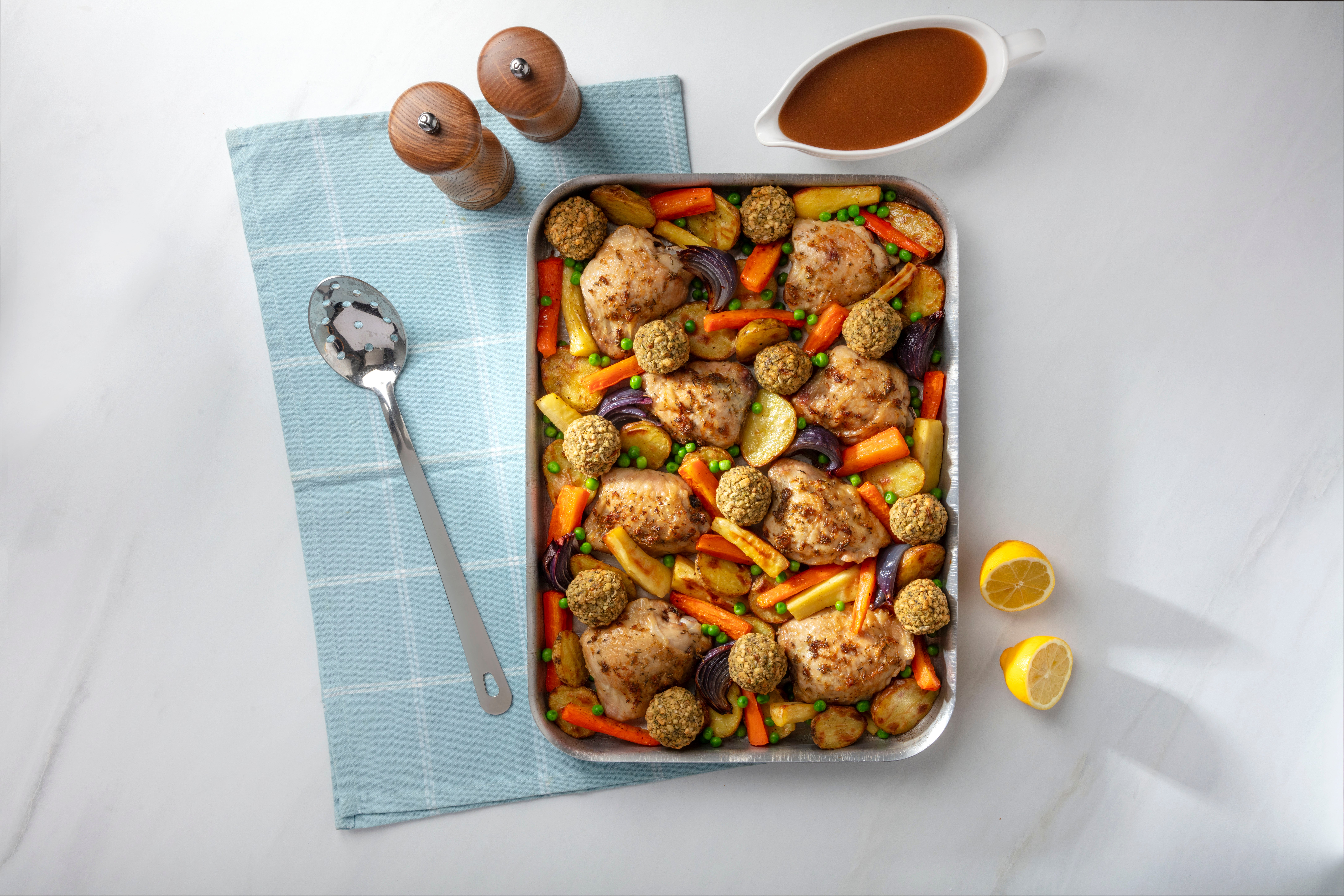 A full roast dinner cooked in one tray in under 40 minutes – less time, less washing up, less energy
