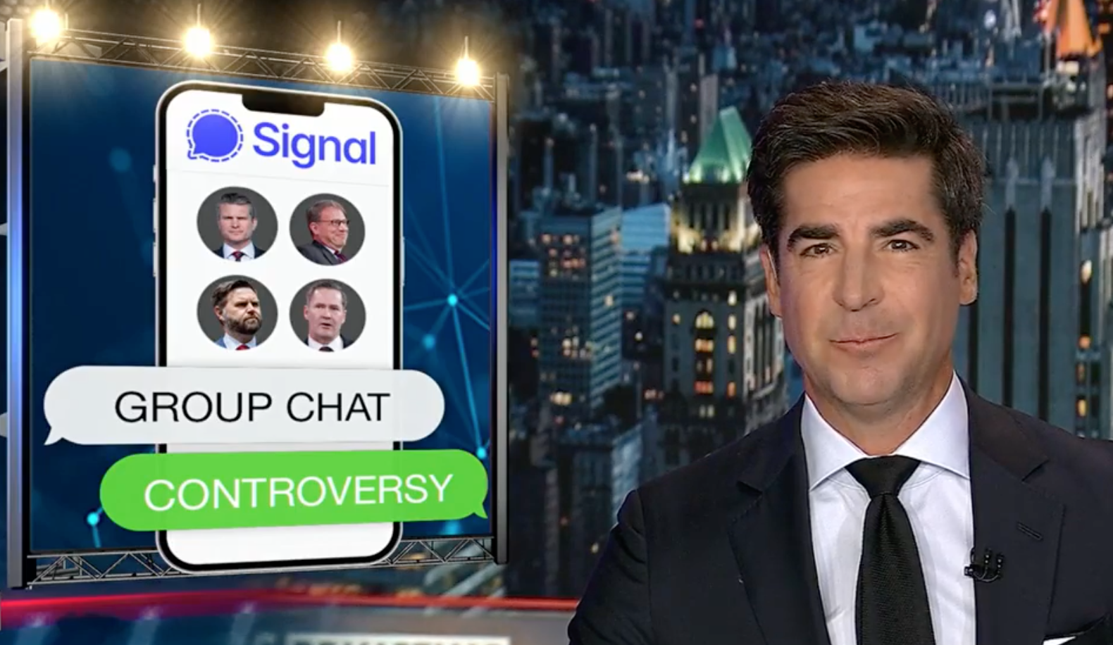 Fox News host Jesse Watters suggested that Atlantic journalist Jeffrey Goldberg snuck his way into a now-infamous group chat where top Trump officials were organizing an attack on Houthi rebels in Yemen