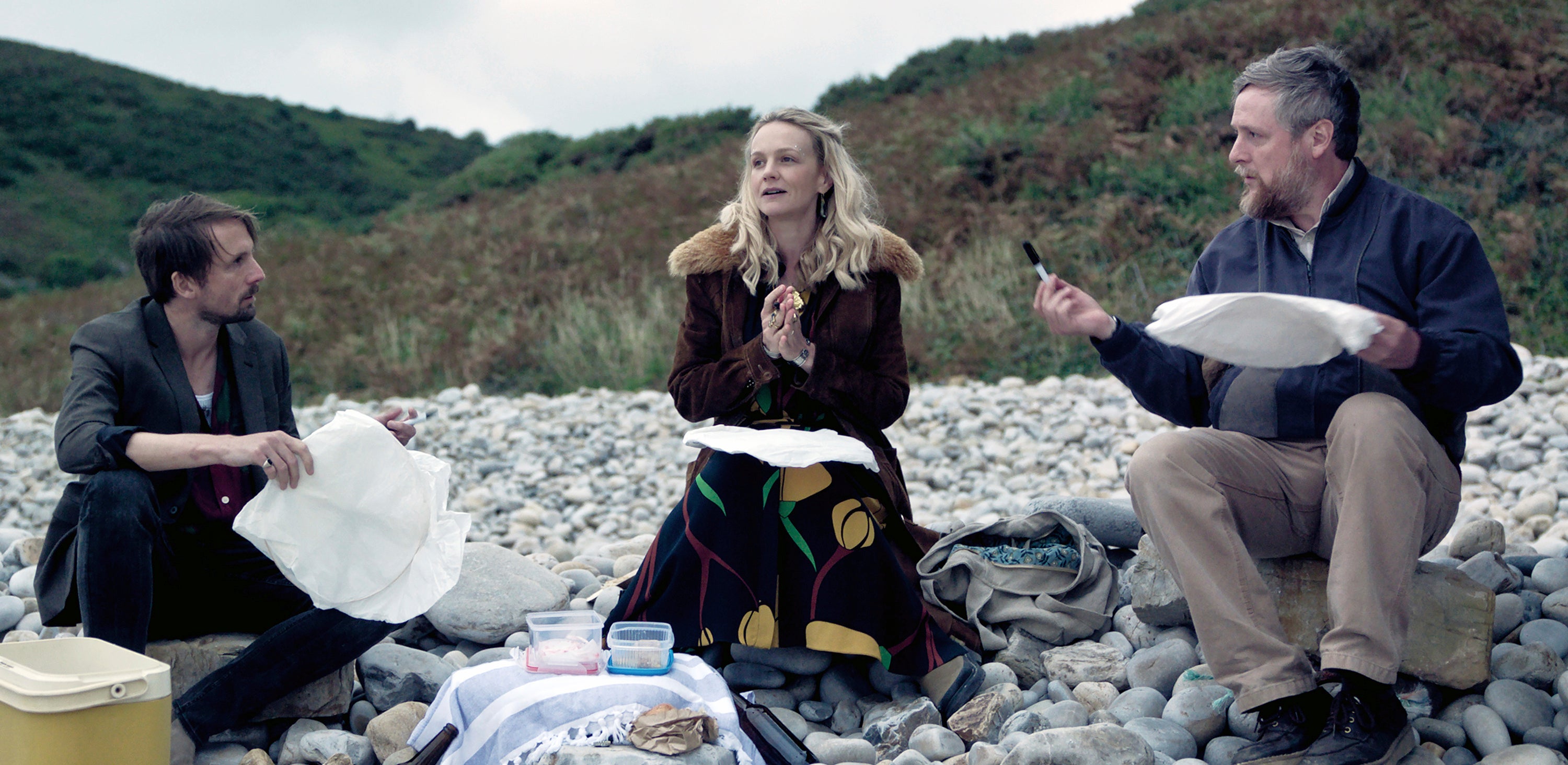 Tom Basden, Carey Mulligan and Tim Key in ‘The Ballad of Wallis Island’