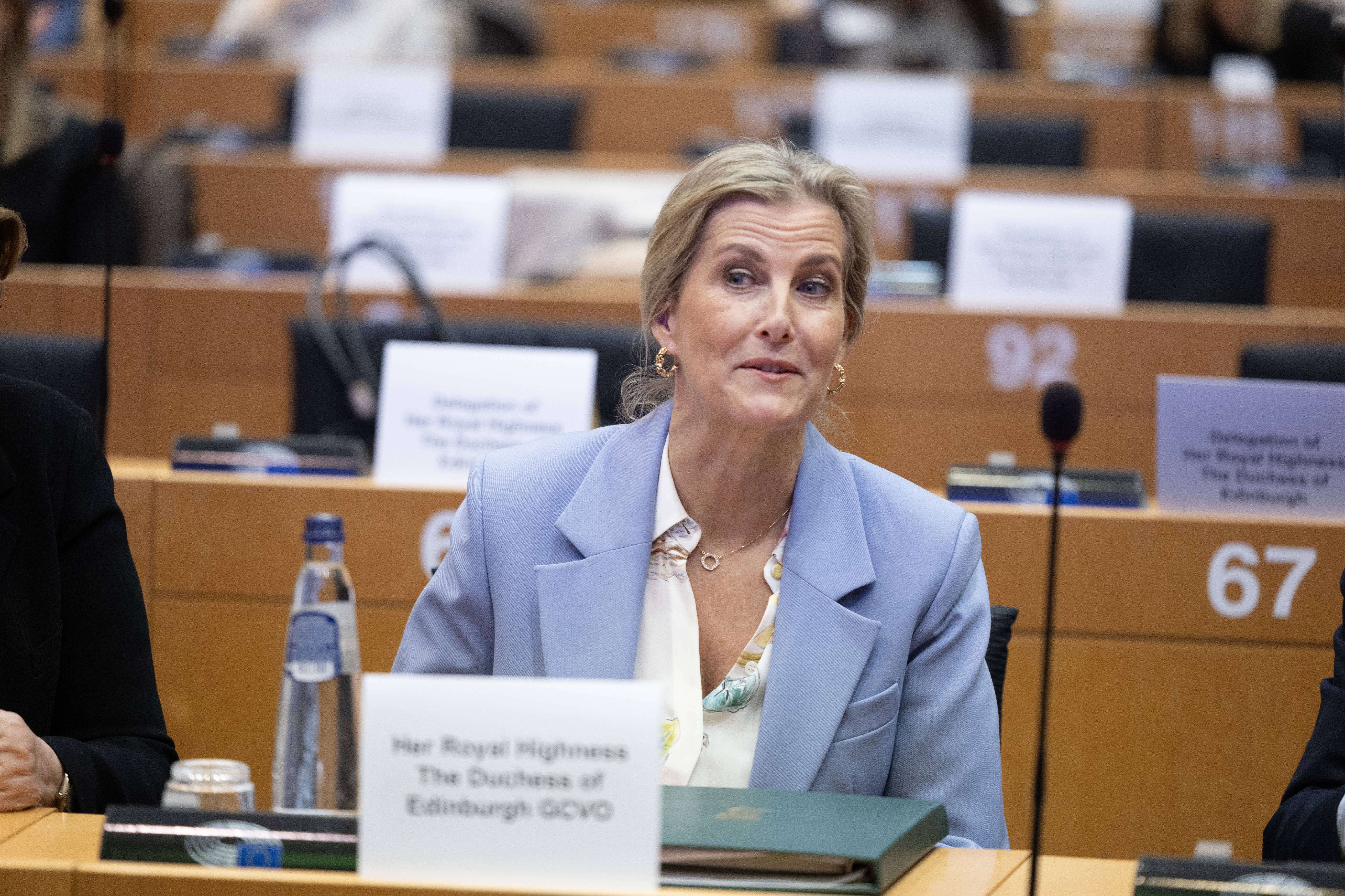 The Duchess of Edinburgh at the European Parliament in Brussels before her speech (Ian Vogler/Daily Mirror/PA)