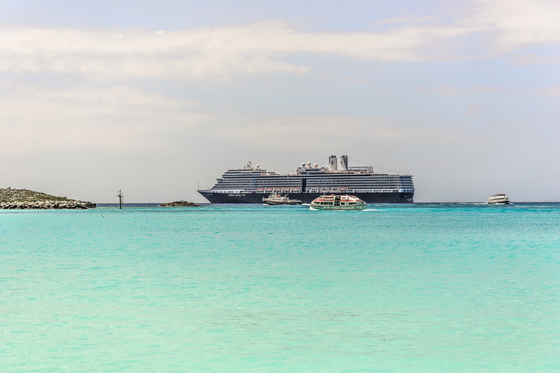 A Holland America Line cruise ship at the Half Moon Cay private island (stock)