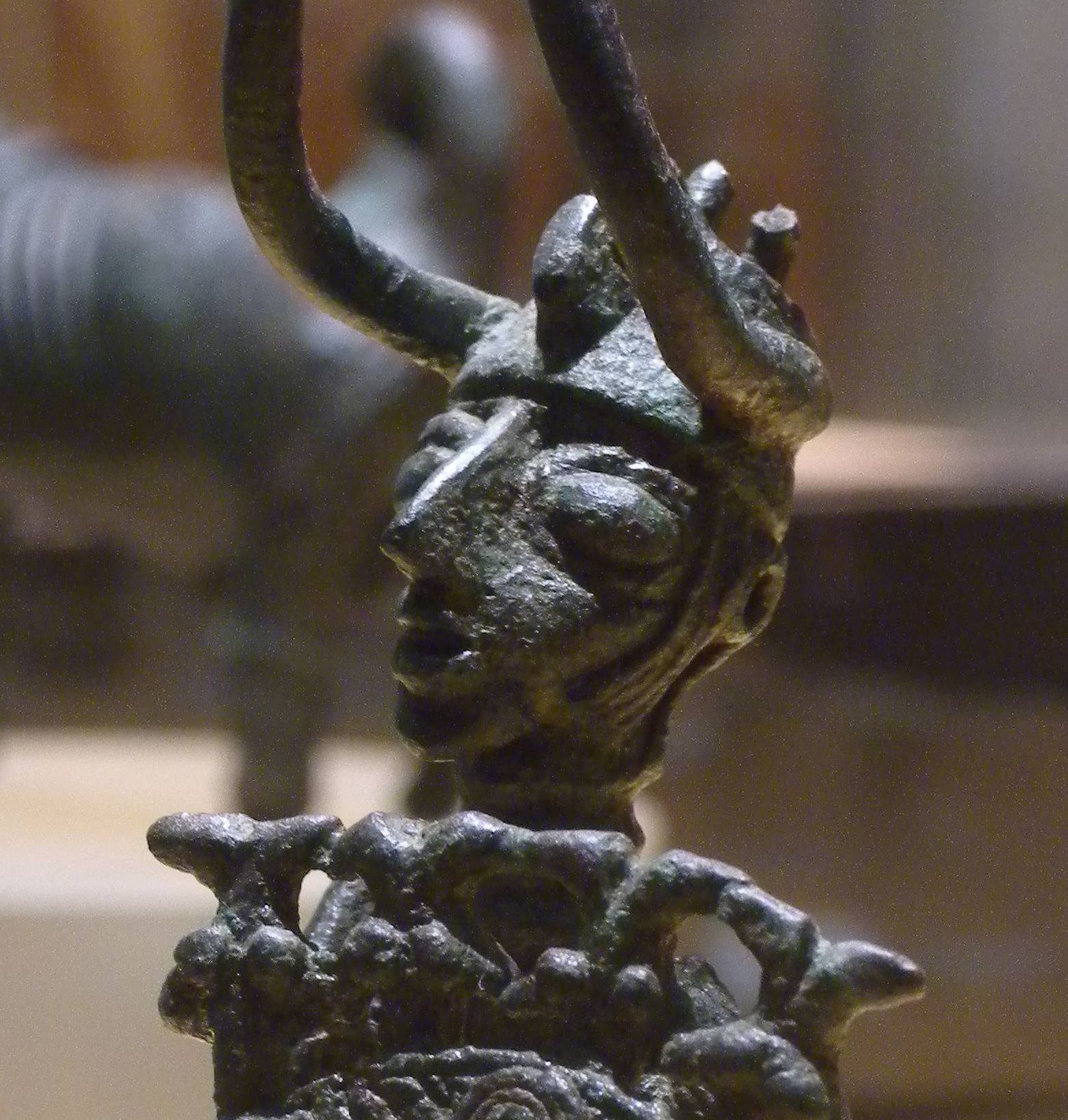 Immortalized in bronze: A horned Nuragic warrior on show at the archaeology museum in Cagliari, Sardinia
