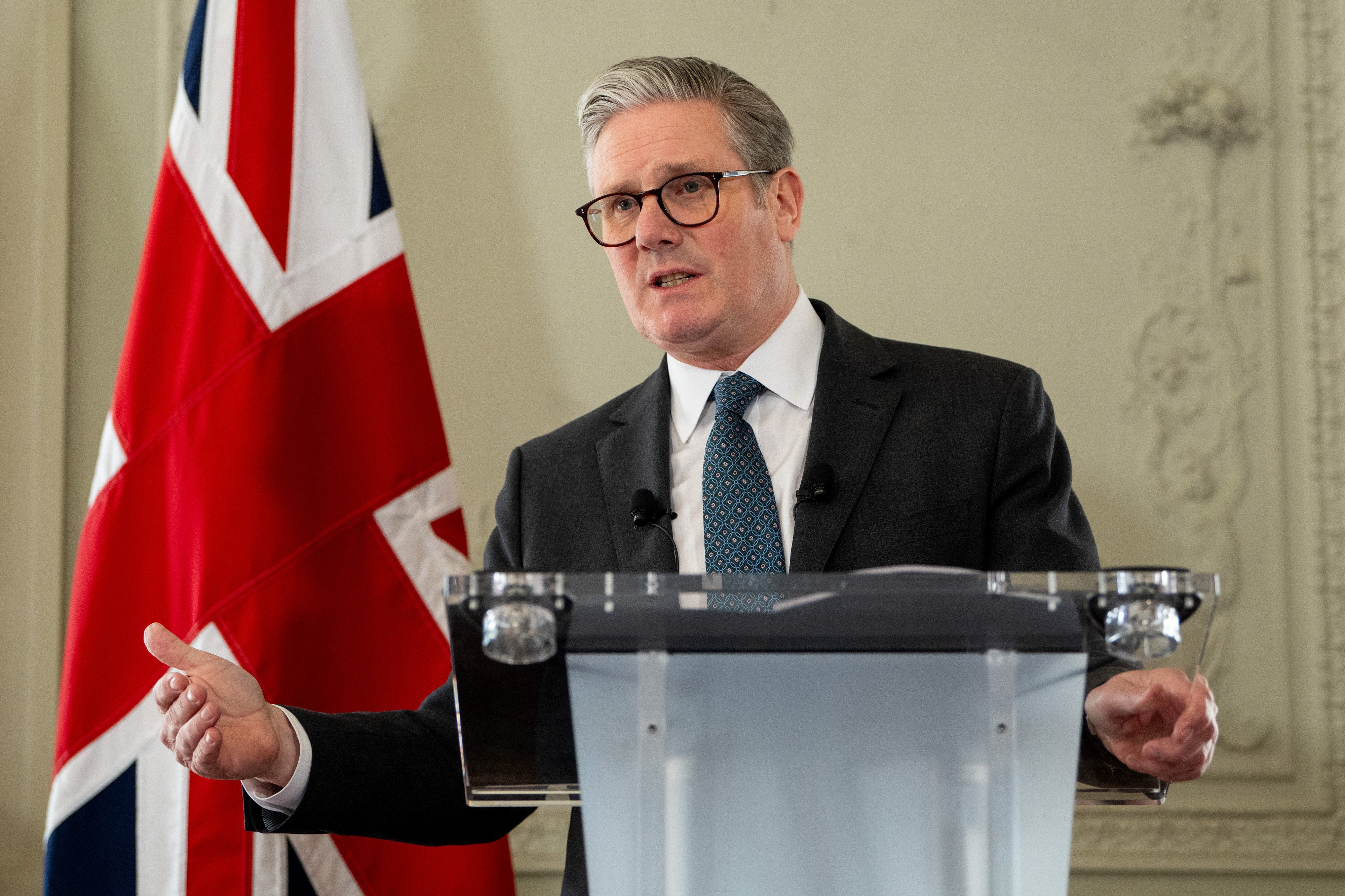 Keir Starmer during a press call in Paris on Thursday