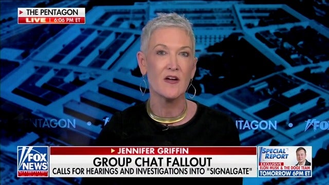 Fox News chief national security correspondent Jennifer Griffin pushed back on the Trump administration's spin in the Signal chat leak, noting that the details shared were "far more sensitive" than typical "war plans."