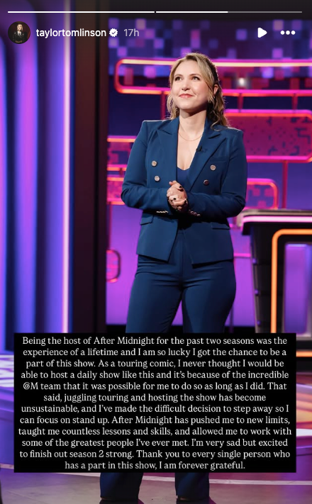 Taylor Tomlinson exited 'After Midnight' to return to her passion of stand-up