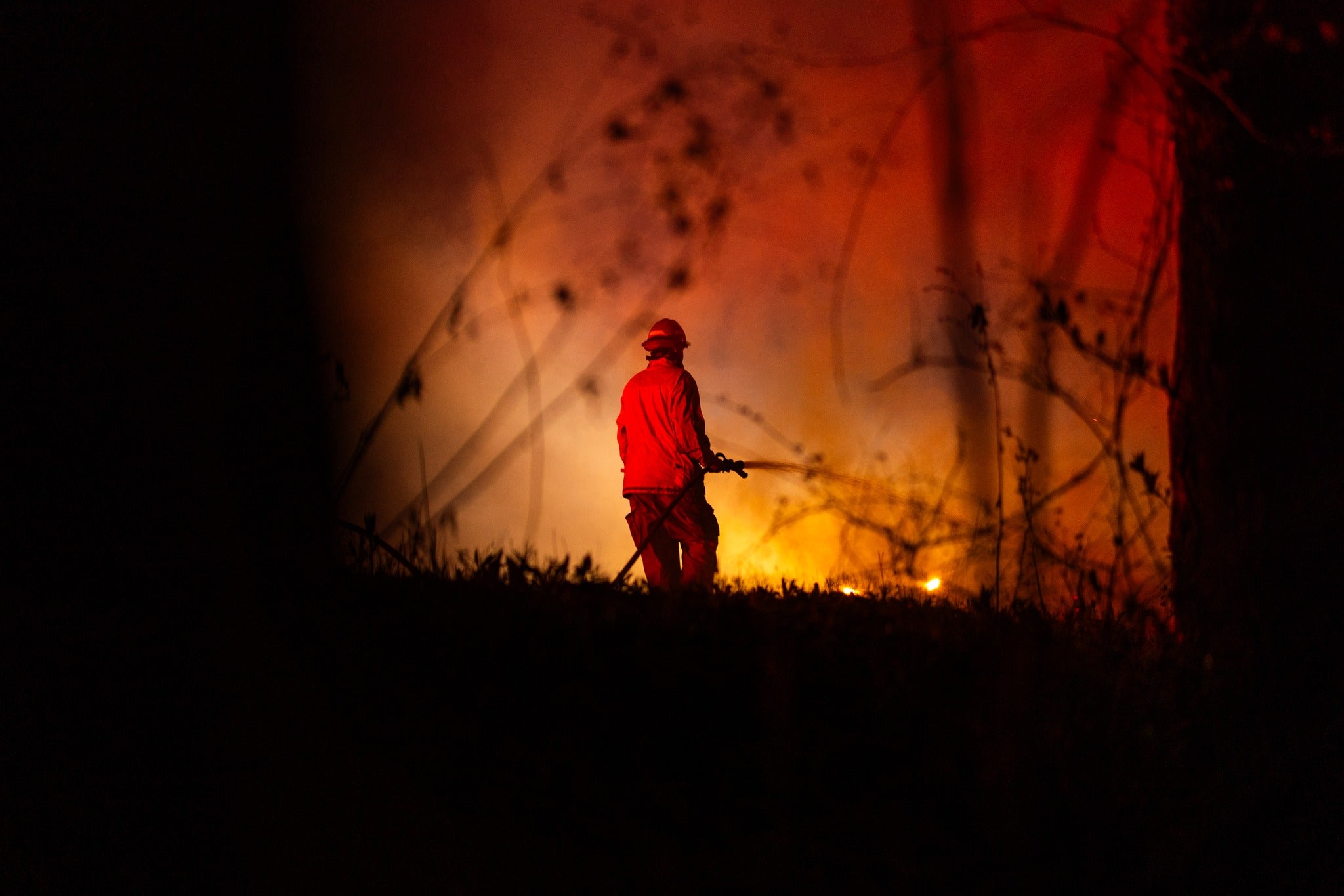 A South Carolina firefighter responds to the Table Rock fire. The blaze is approaching the state's border with North Carolina