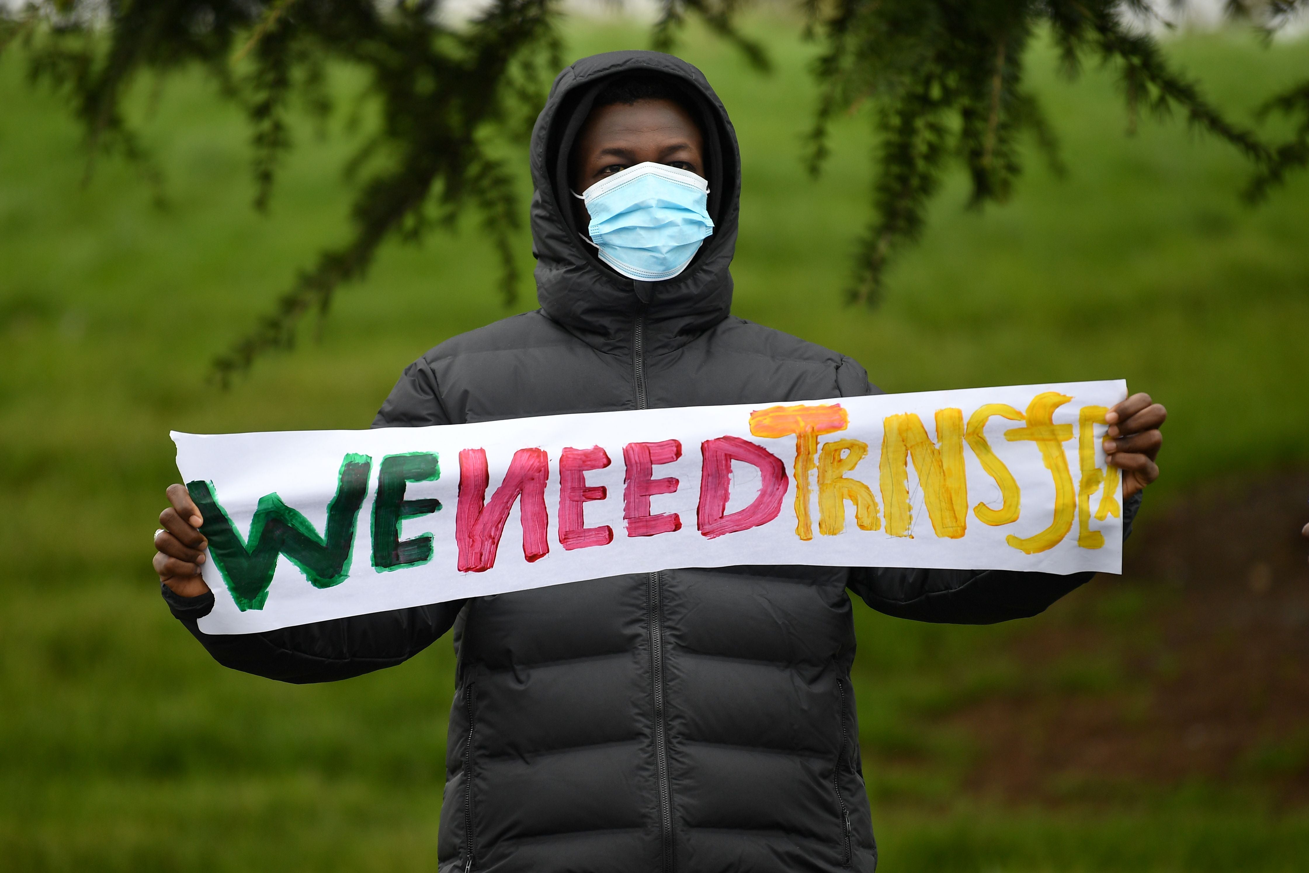 One asylum seeker joins a protest outside a London hotel in 2021 asking to be transferred to different accommodation