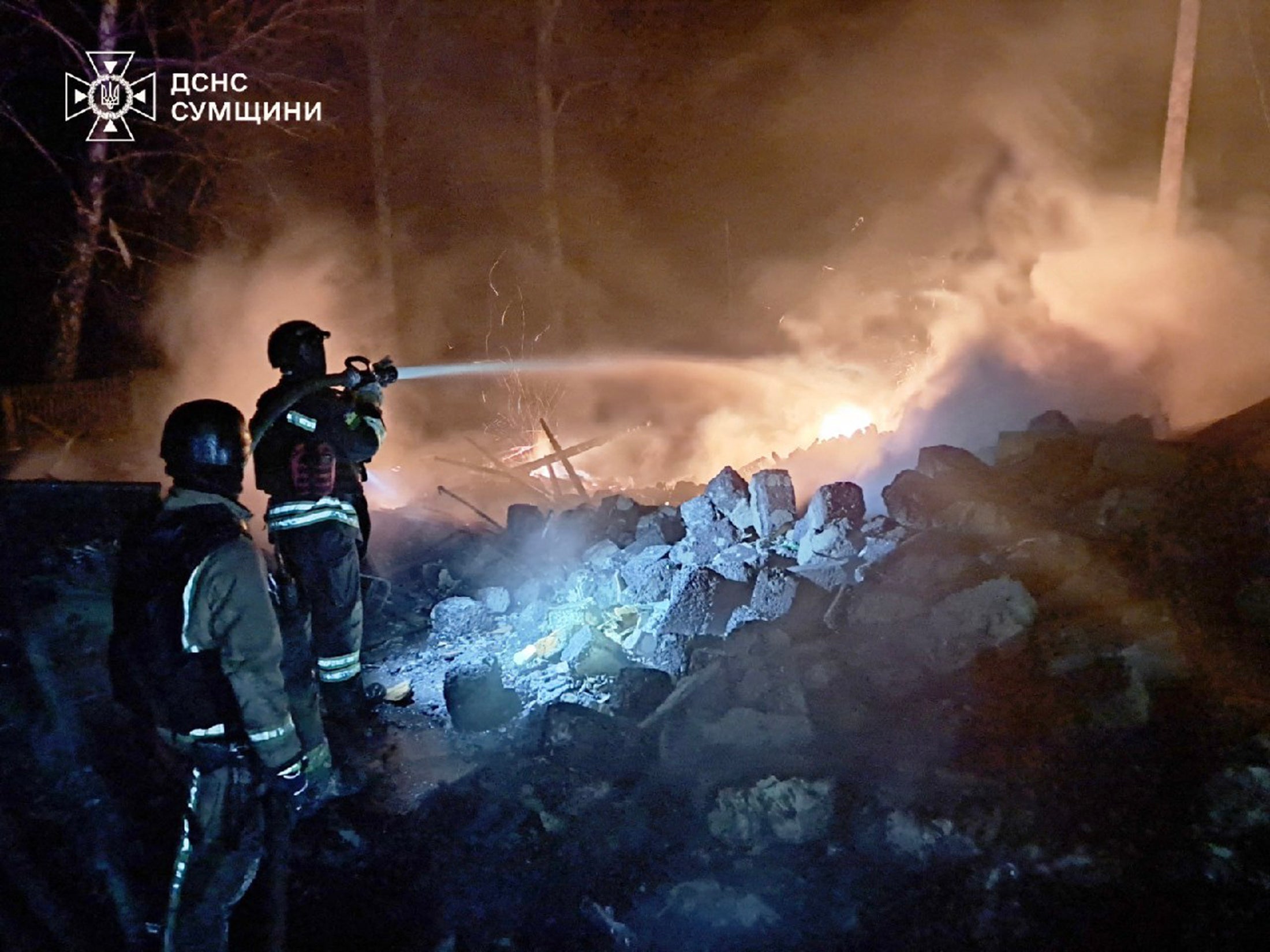 The aftermath of a Russian strike in the Sumy region of Ukraine