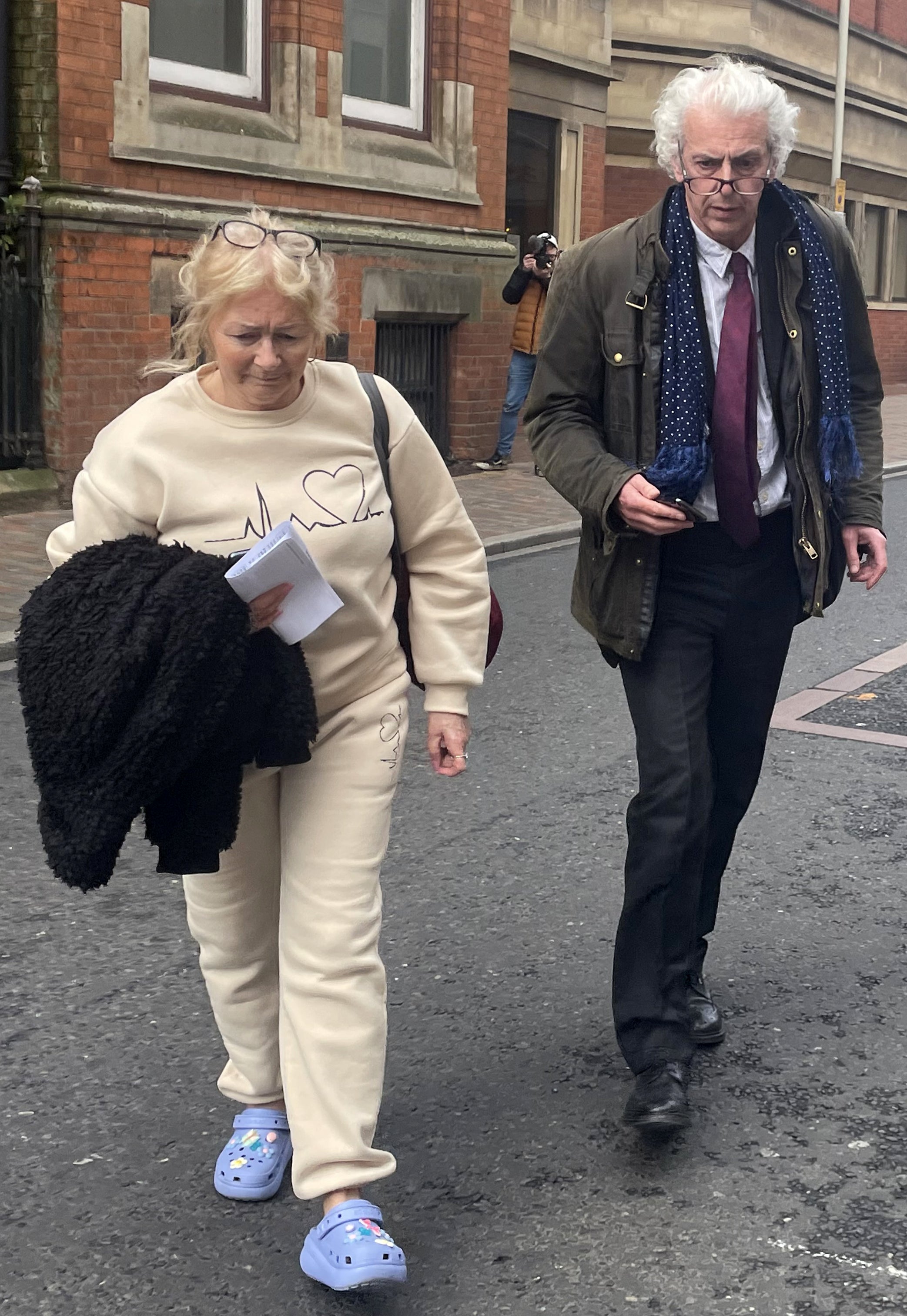 Karen Spragg leaving court with her lawyer (Matthew Cooper/PA)