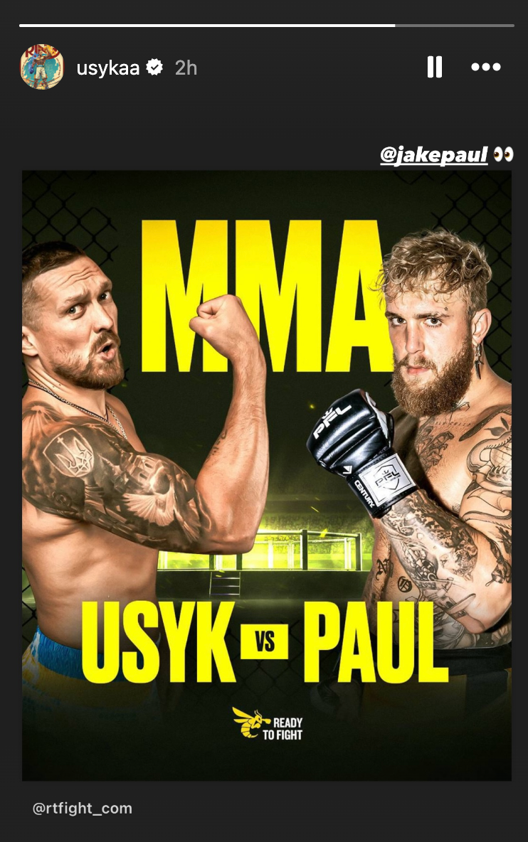 Oleksandr Usyk (left) teasing an MMA bout with Jake Paul