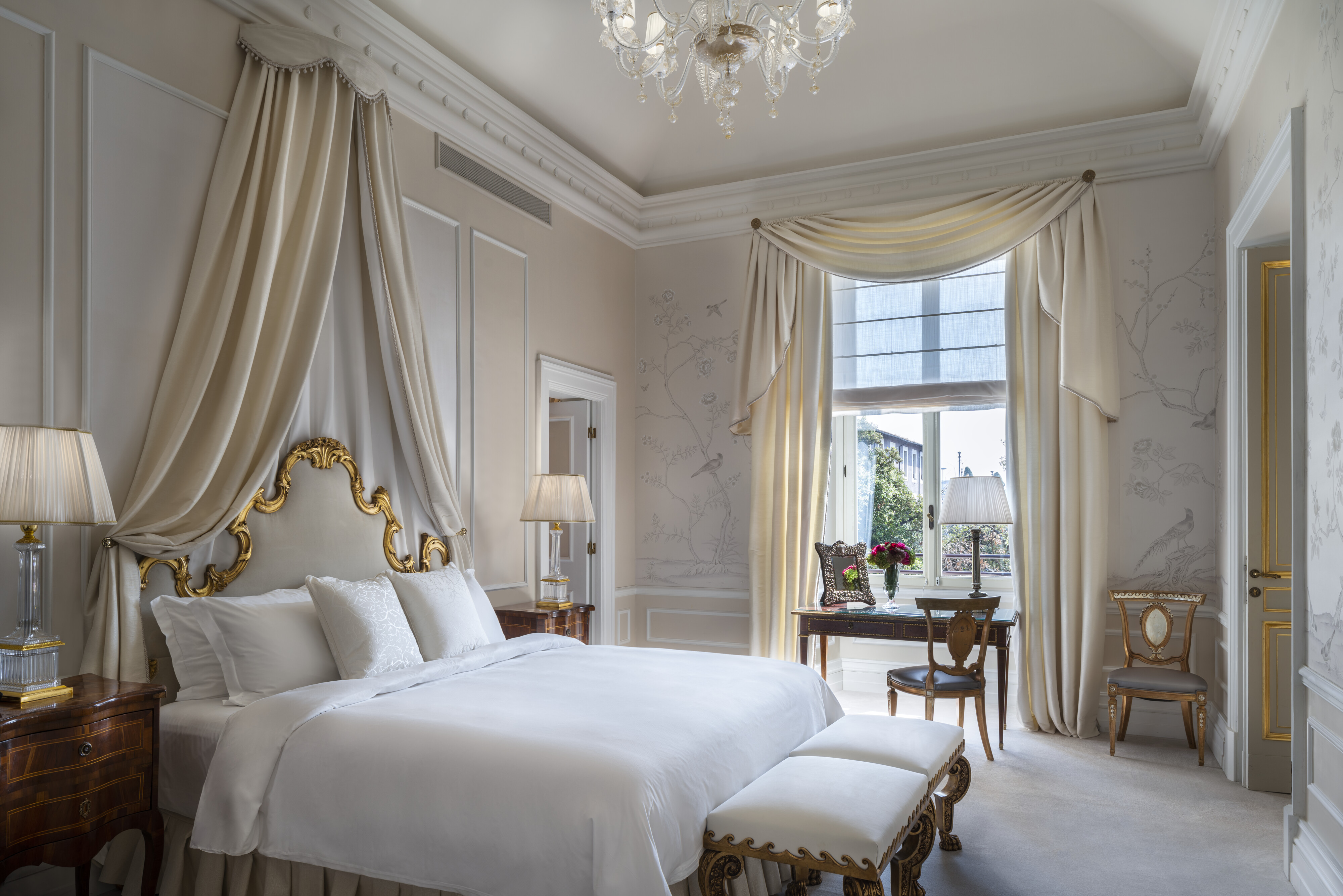 Head to these elegantly decorated rooms after sipping on a St. Regis bloody Mary in the Lumen lounge