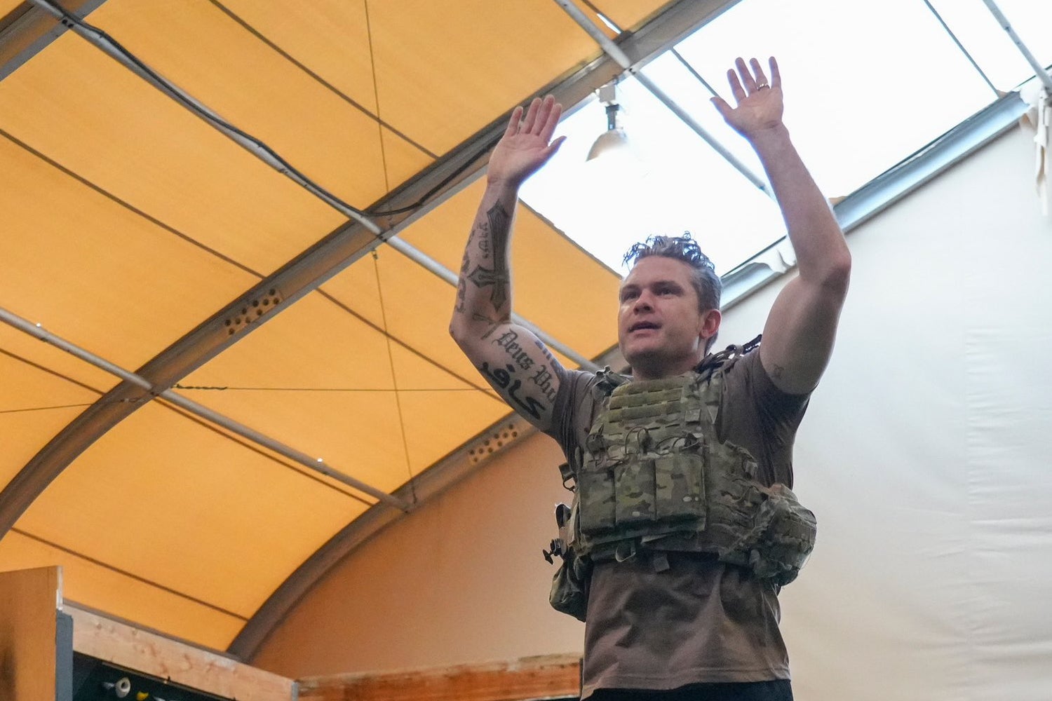 Secretary of Defense Pete Hegseth exercises on March 25, 2025, at Joint Base Pearl Harbor-Hickam.