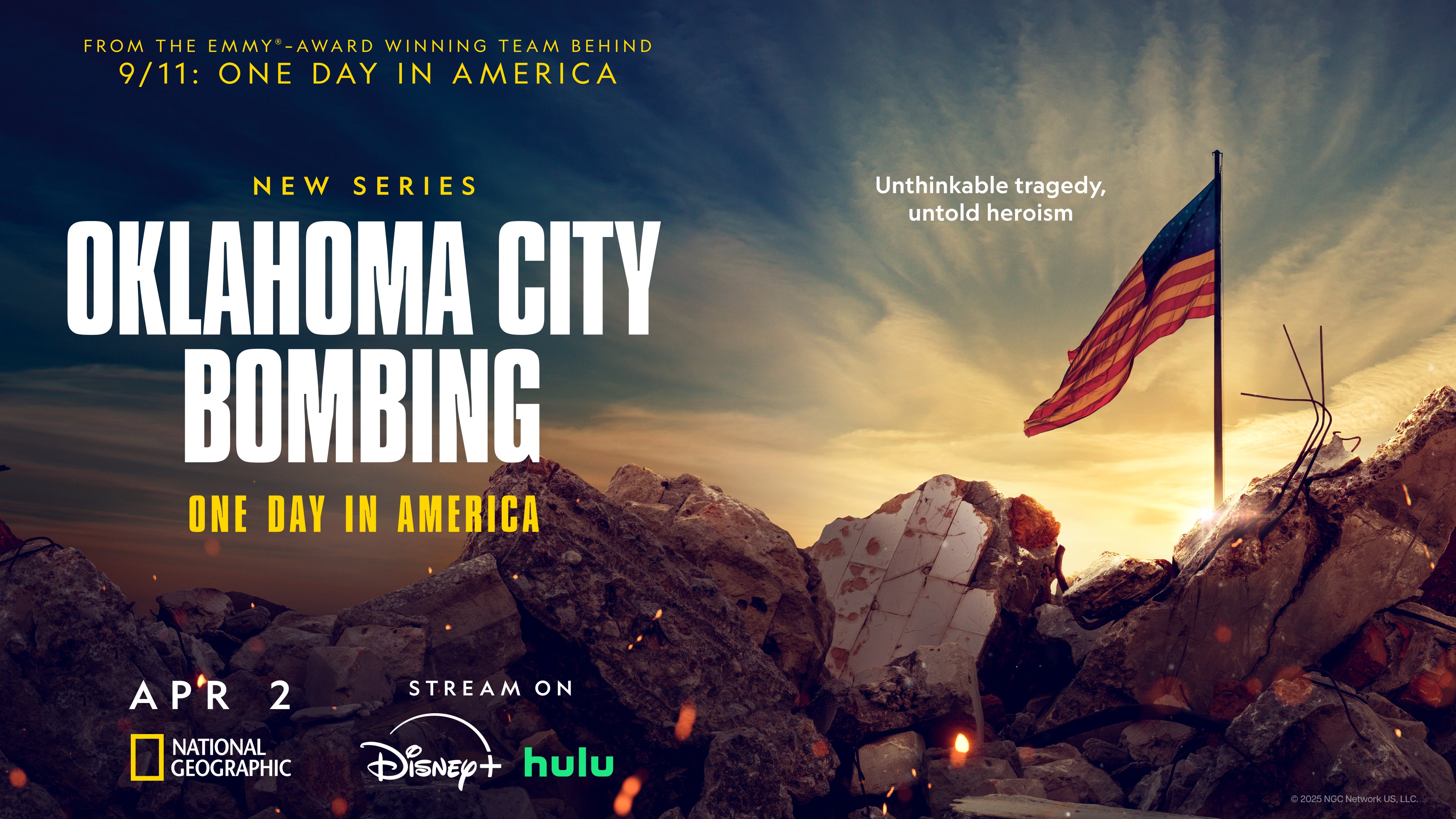 National Geographic's new docuseries, Oklahoma City Bombing: One Day in America, premieres on April 2 at 8/7c on National Geographic and streams the next day on Disney+ and Hulu