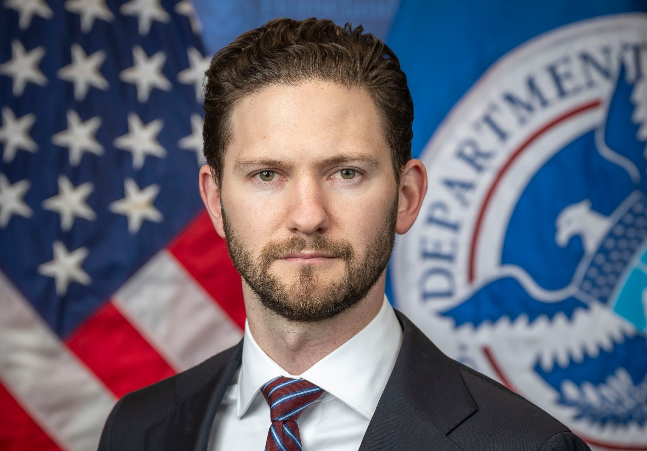 This image provided by the Department of Homeland Security shows Philip Hegseth at DHS headquarters in Washington, Feb. 24, 2025