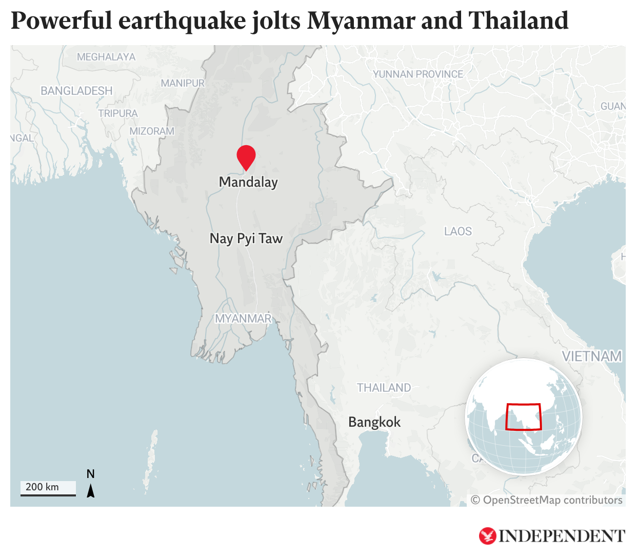 The powerful earthquake struck about 17.2km from Myanmar's second-largest city of Mandalay