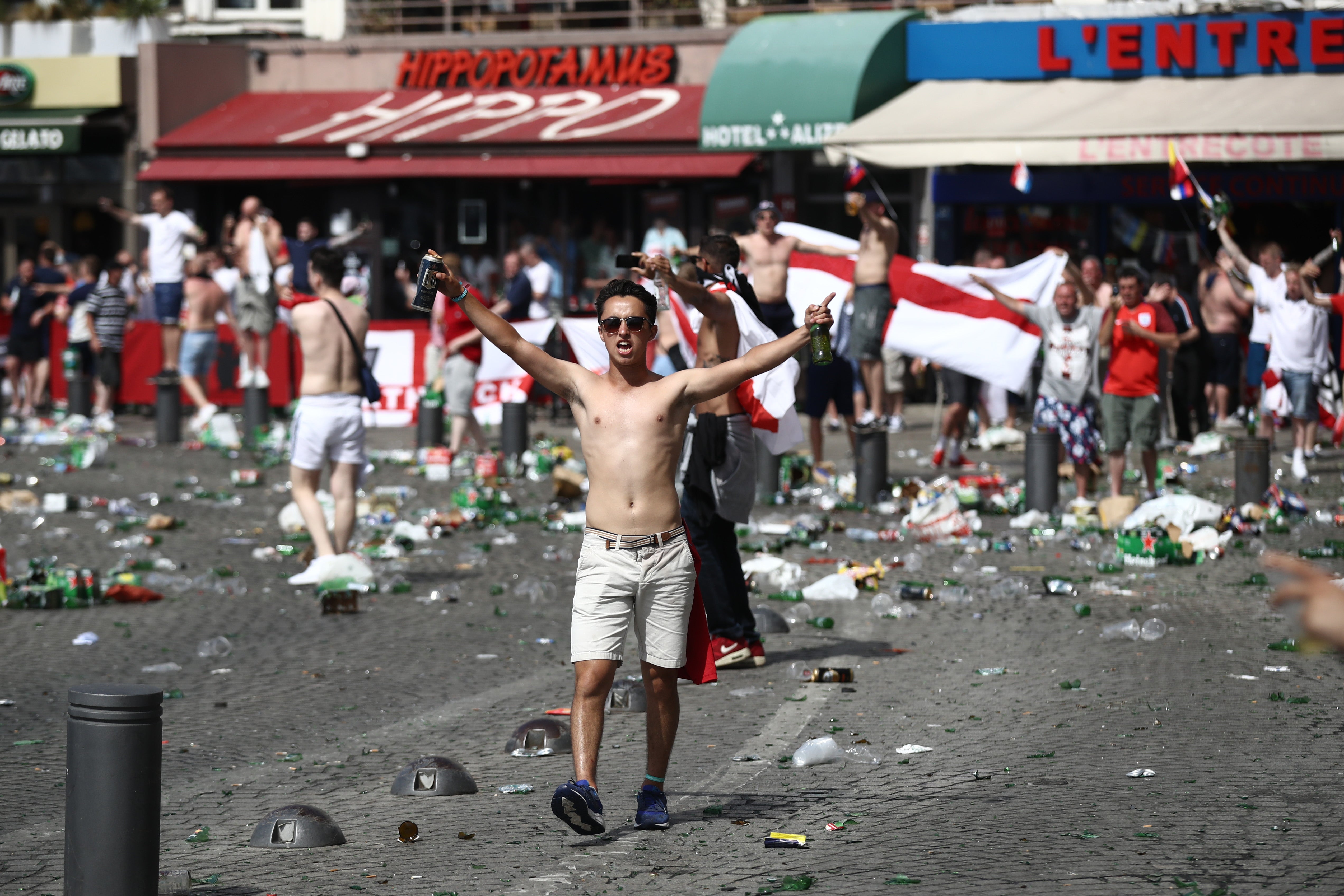 England fans clash with police ahead of the UEFA game against Russia in 2016
