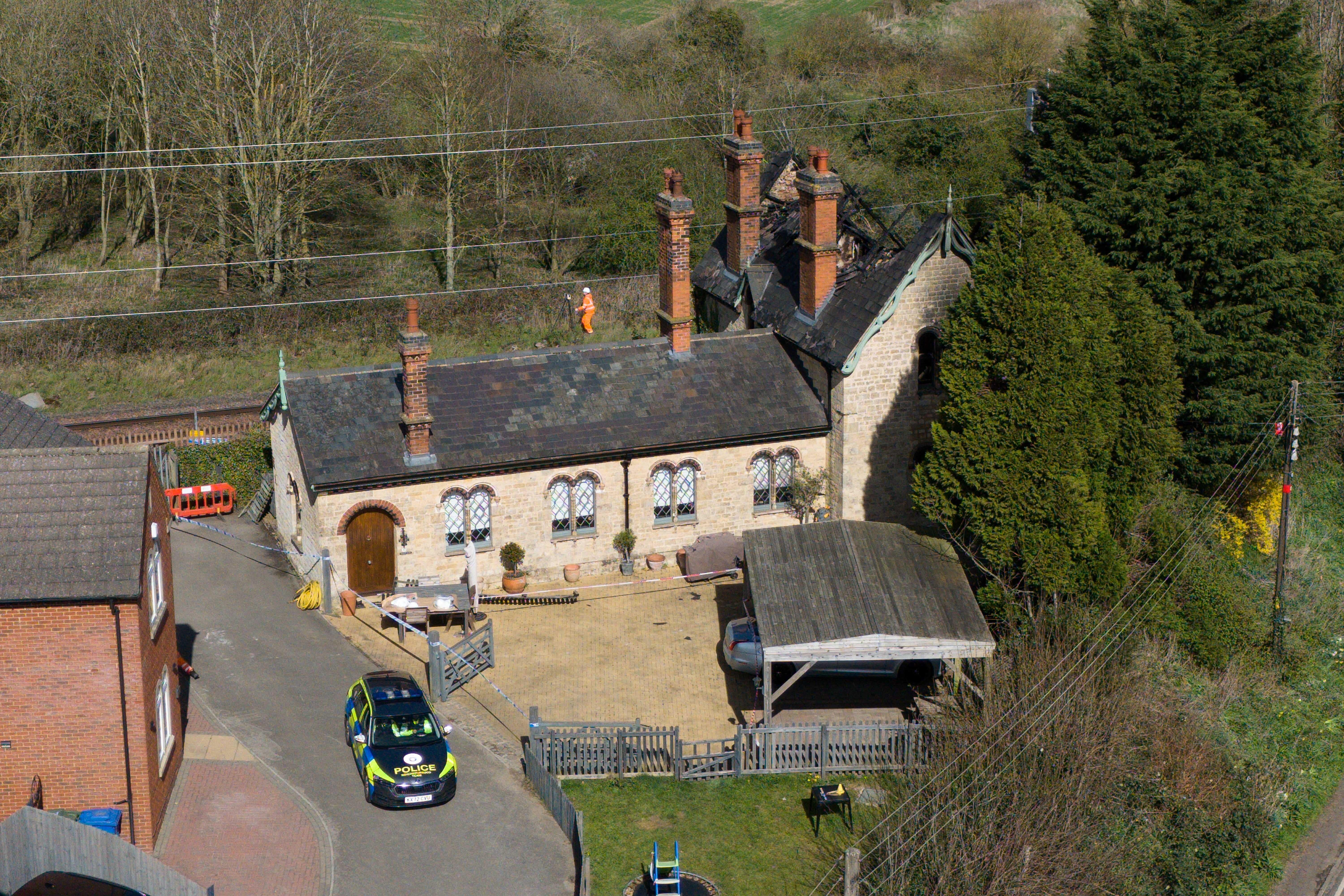 The blaze ripped through the historic former station house in a Northamptonshire village