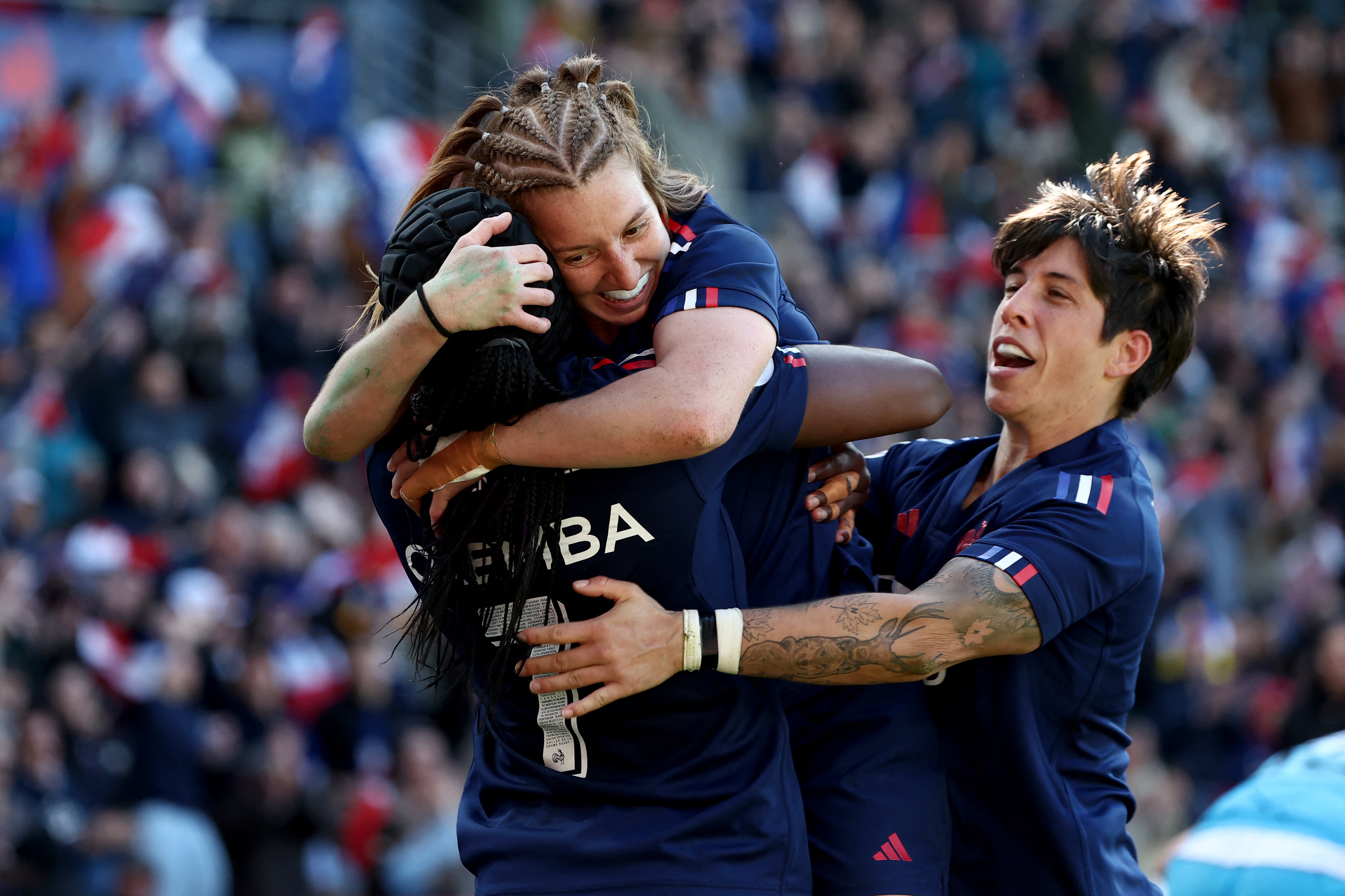 Seraphine Okemba crossed for one of France’s four tries