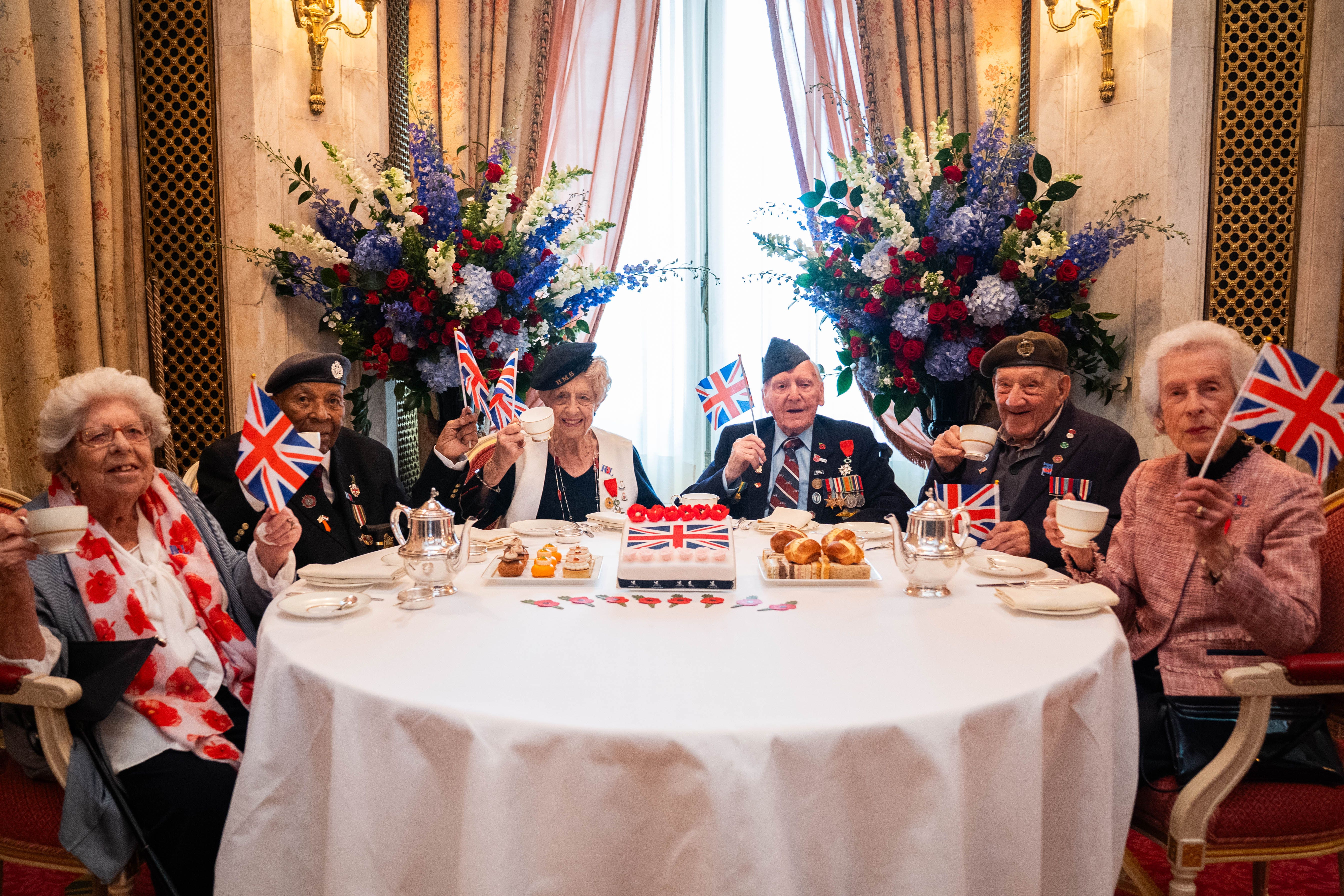 From left, Second World War veterans Doreen Mills, Gilbert Clarke, Ruth Bourne, Bernard Morgan, Joe Mines and Joyce Wilding (James Manning/PA)