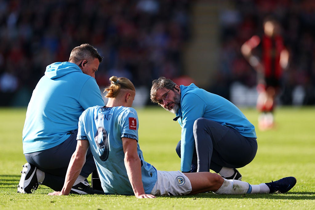 Erling Haaland forced off with ankle injury in Man City’s must-win FA Cup tie