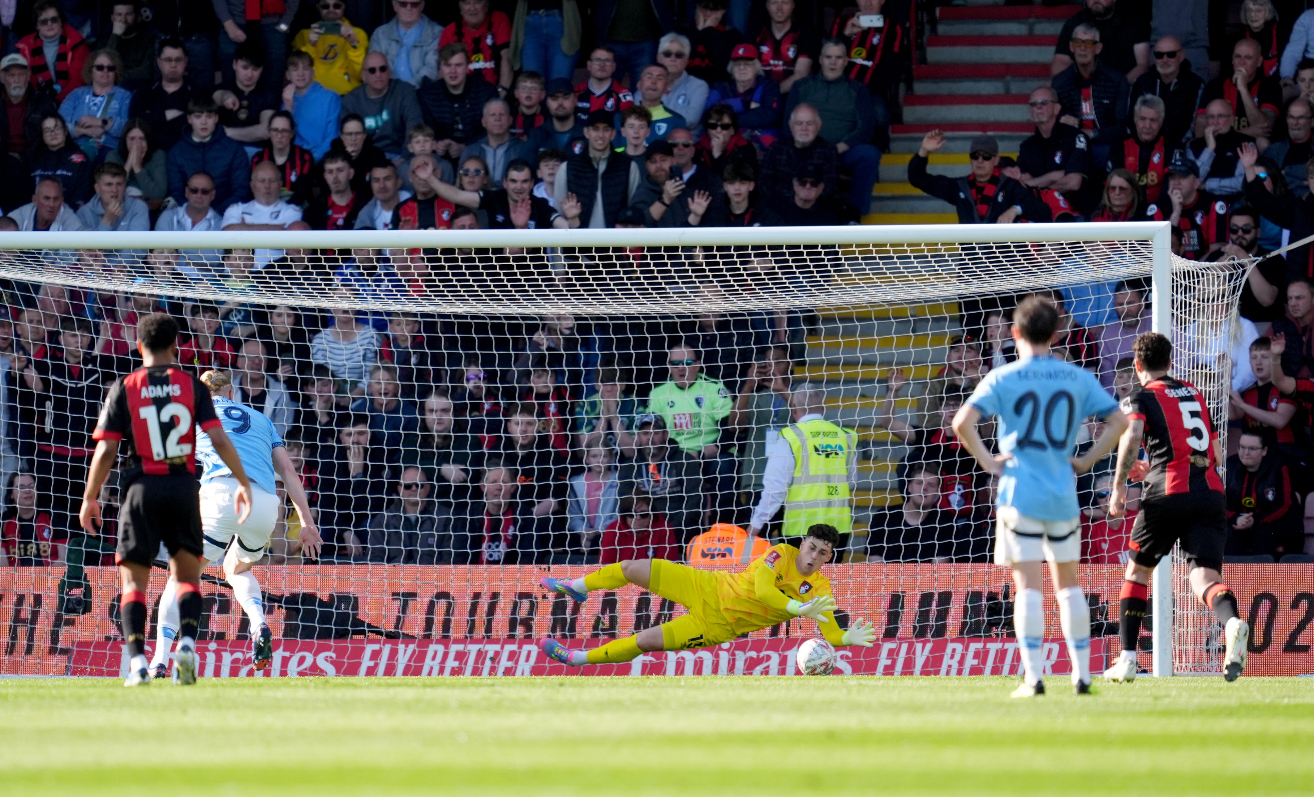 Erling Haaland sees his penalty saved by Bournemouth goalkeeper Kepa Arrizabalaga