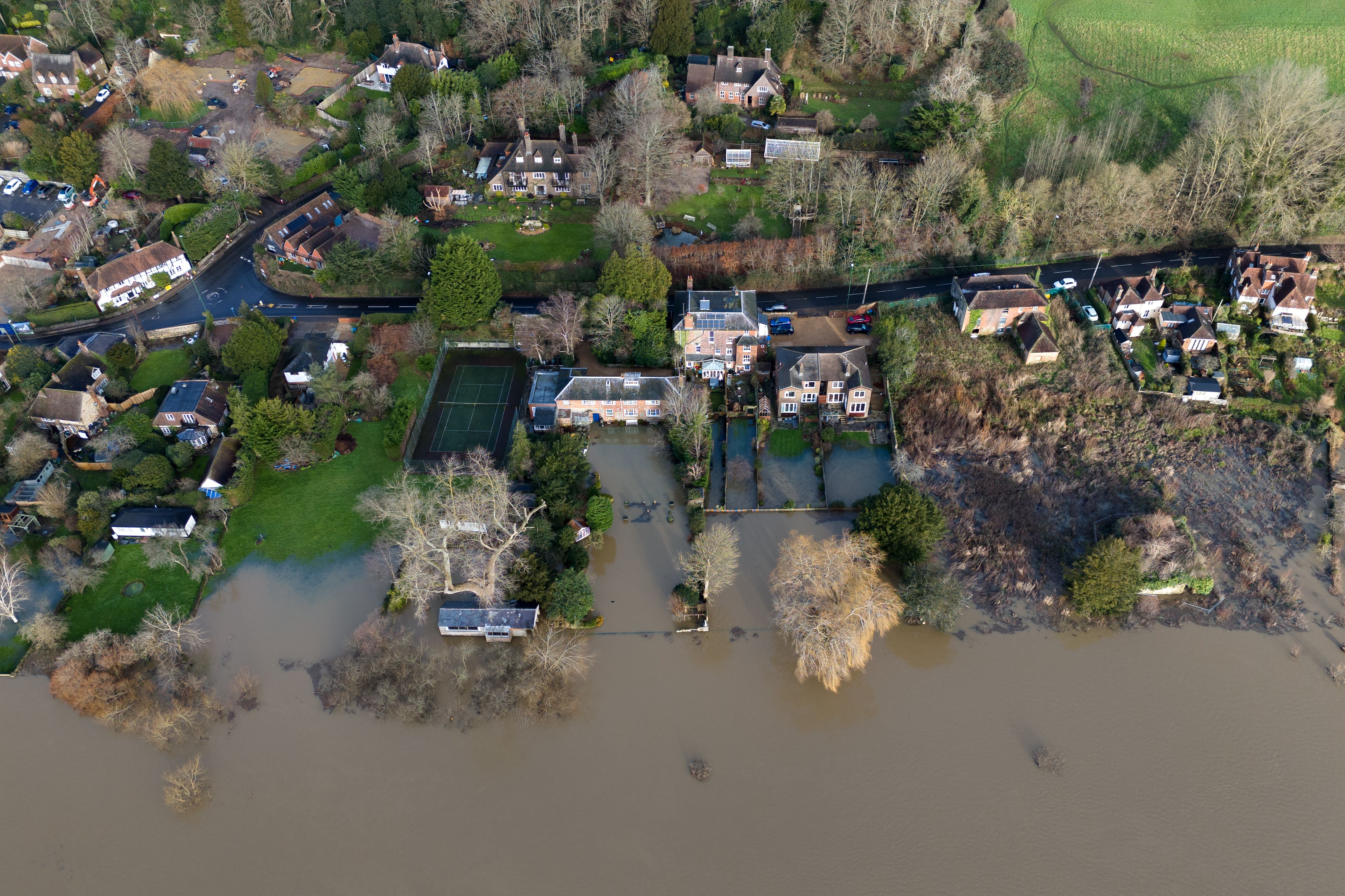 A view of flooding around Pulborough in West Sussex in January this year (Andrew Matthews/PA)