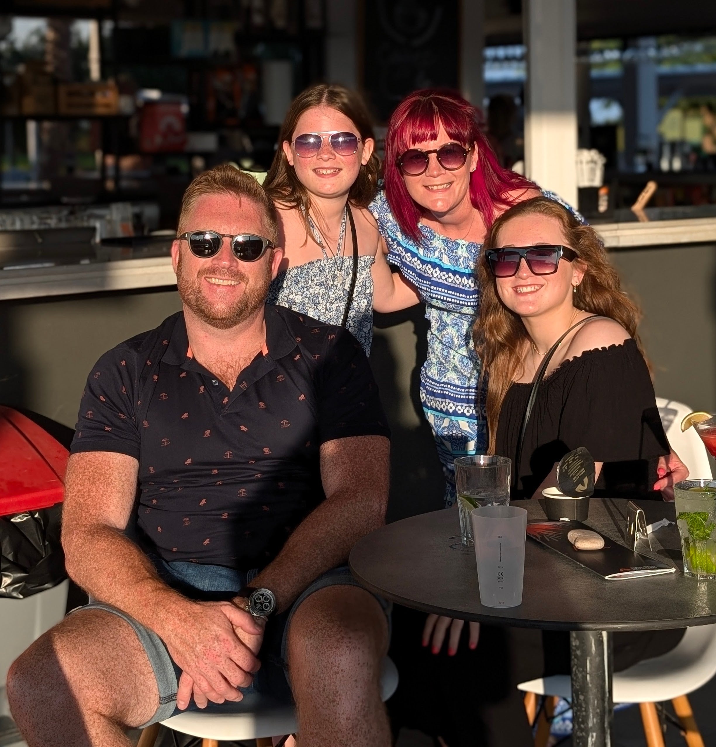 Claire Spreadbury and her family at the pool bar