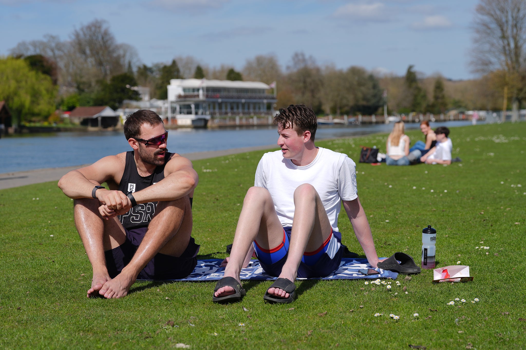 Locals enjoy the good weather in Henley-on-Thames on Monday