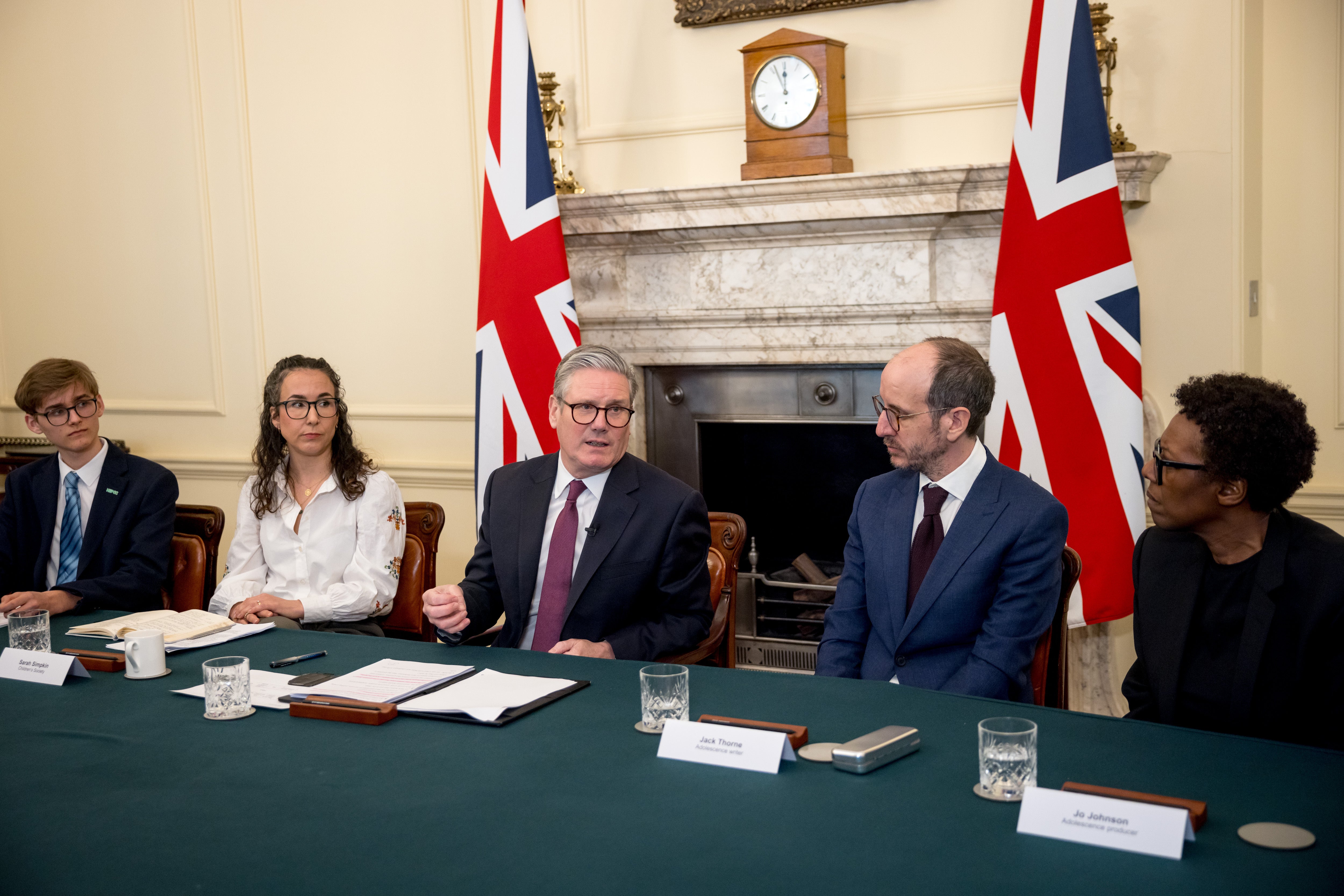 Sir Keir Starmer with Adolescence writer Jack Thorne and producer Jo Johnson
