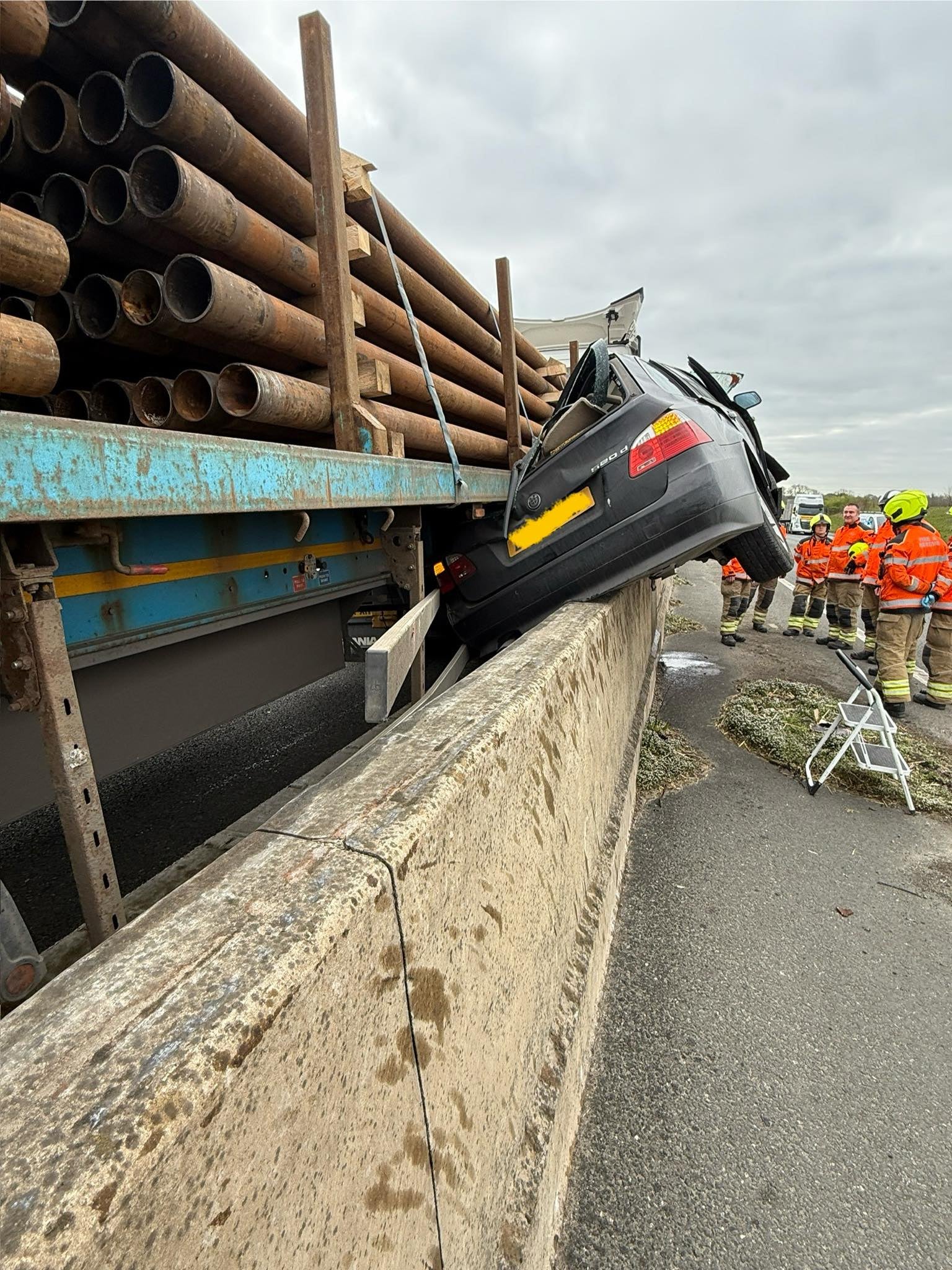 The car was crushed against the central reservation of the A1