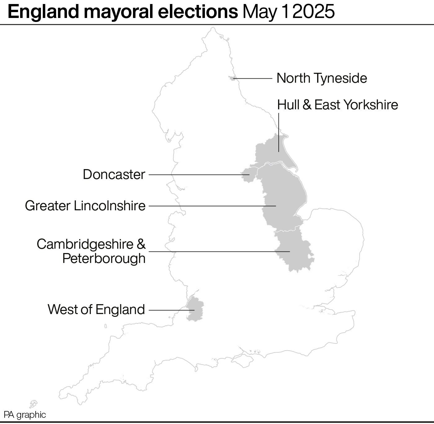 England mayoral elections on May 1 2025 (PA Graphics)