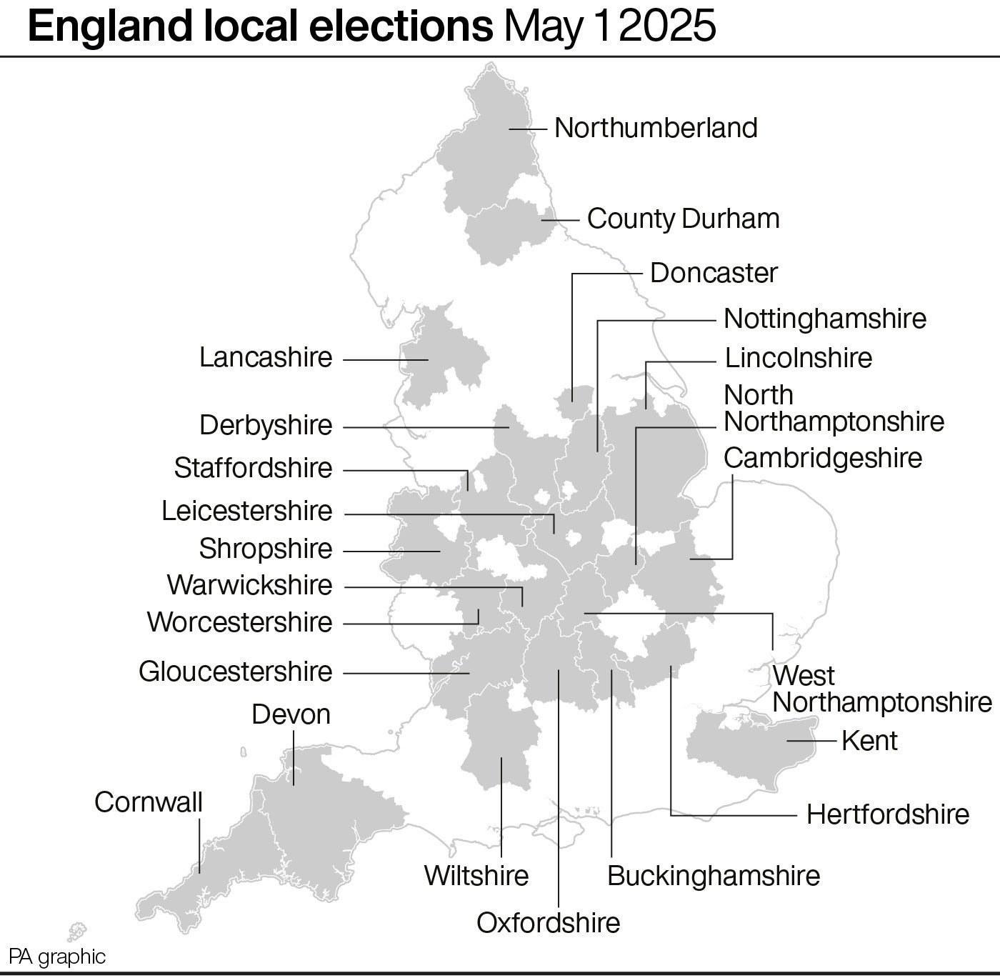 England local elections on May 1 2025 (PA Graphics)
