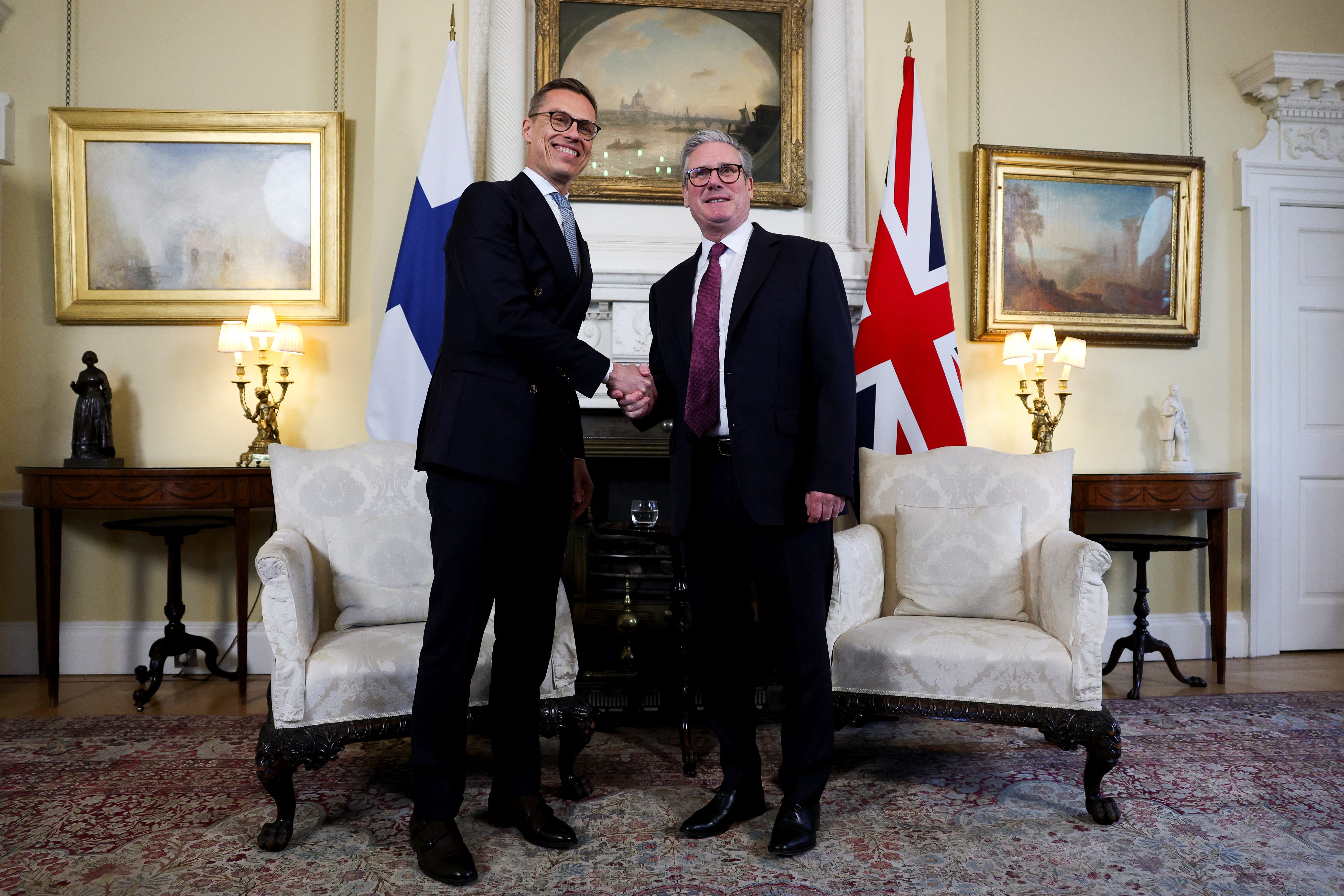 Prime Minister Sir Keir Starmer and the President of Finland Alexander Stubb holding bilateral talks in 10 Downing Street, London (Hannah McKay/PA)