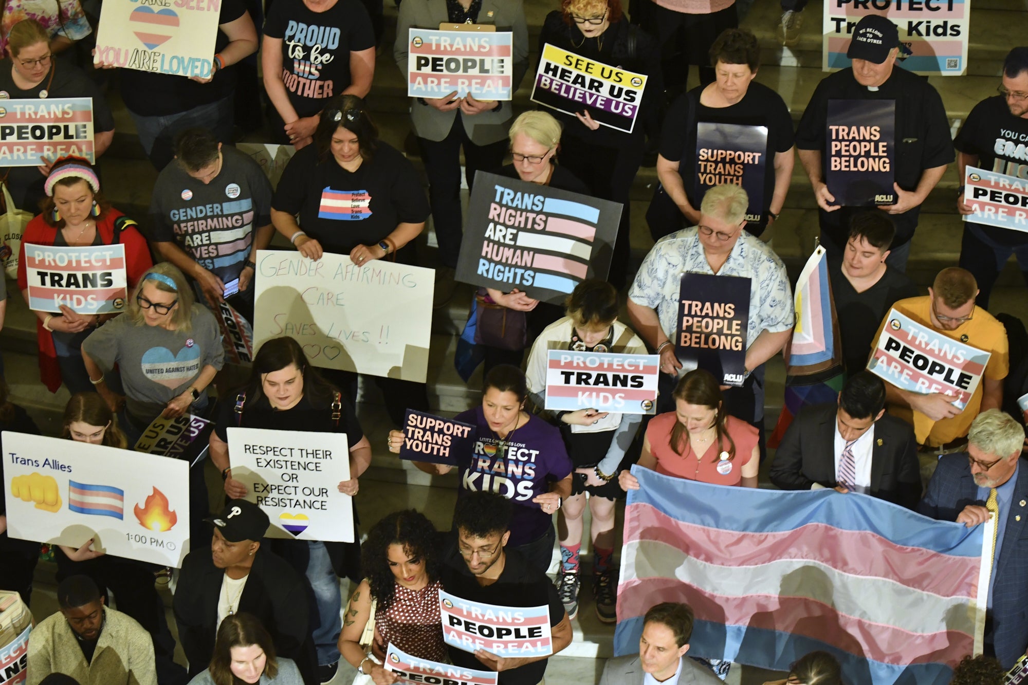 Protesters at a Transgender Day of Visibility rally