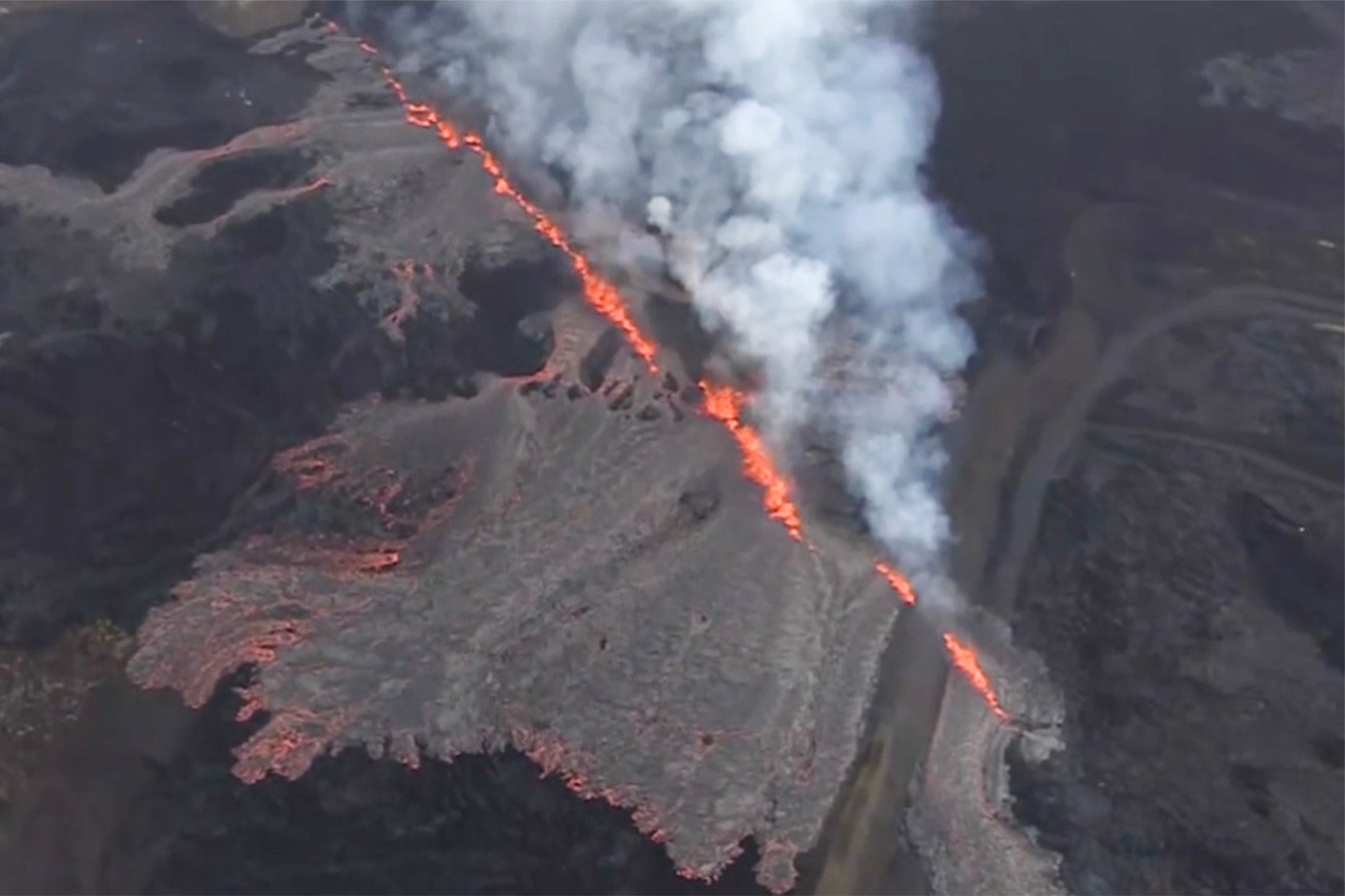 A volcano erupts near the fishing town of Grindavik