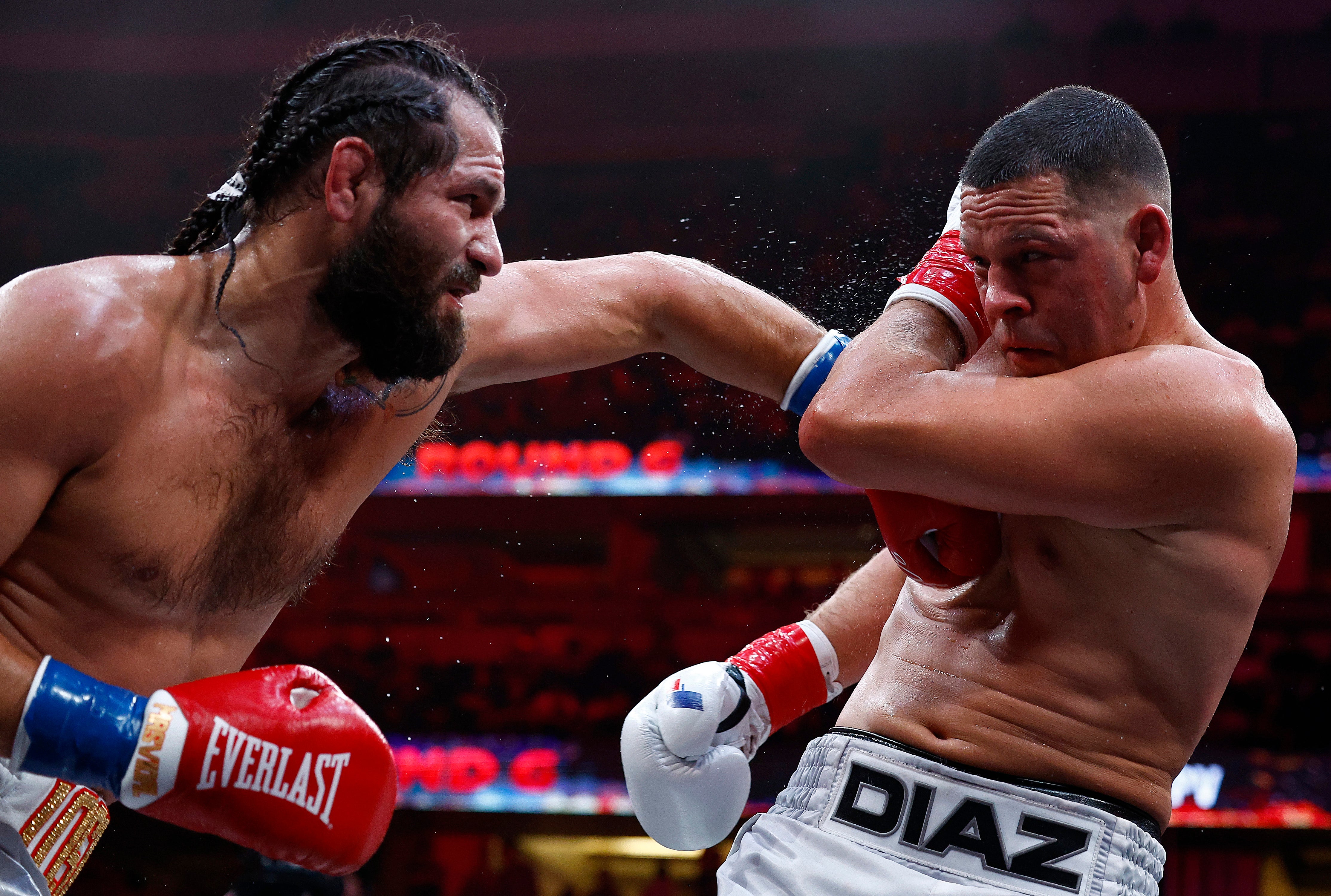 Jorge Masvidal (left) during his decision defeat by Nate Diaz in the boxing ring