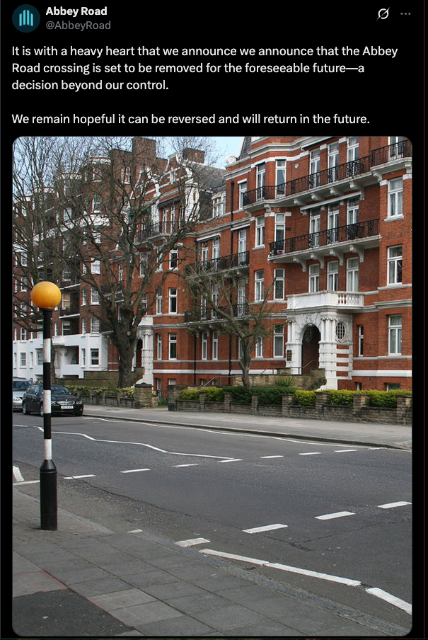 The recording studios said iconic zebra crossing would be erased