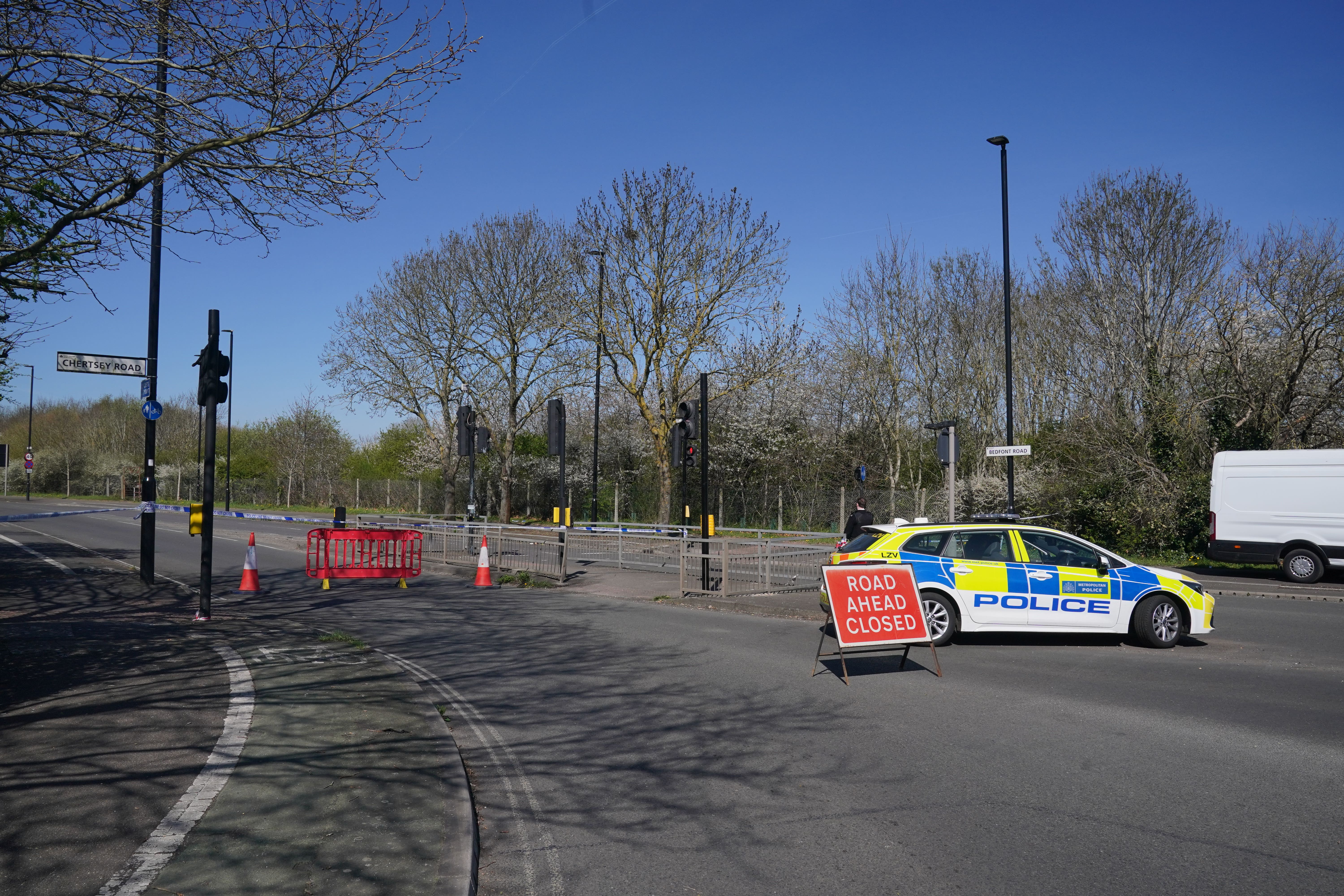 A police cordon close to the scene of an accident on Belfont Road in Feltham