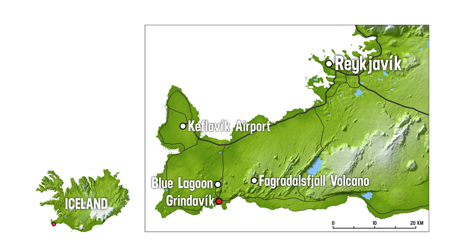 Danger zone: Map of the Reykjanes Peninsula in southwest Iceland