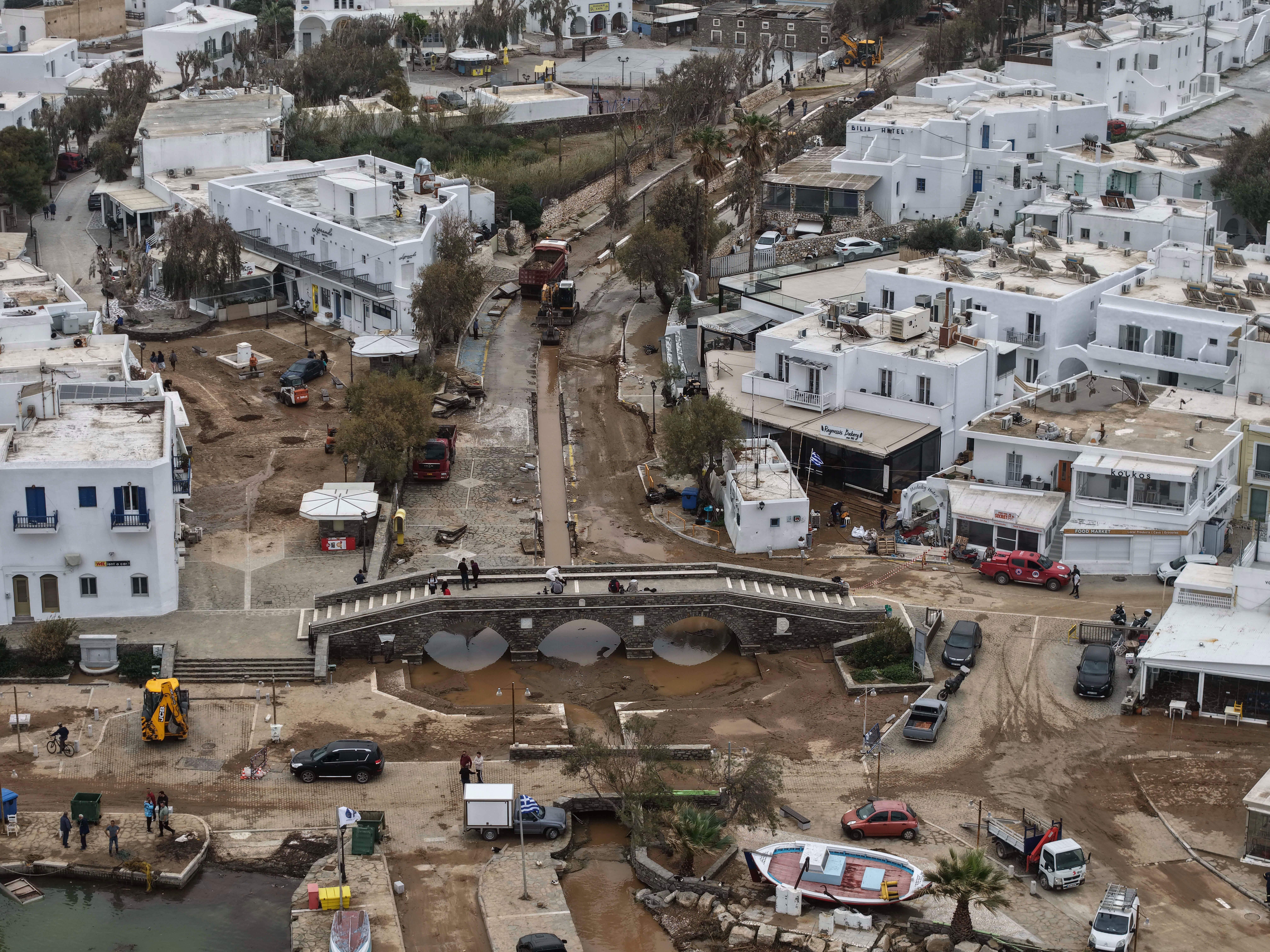 The port of Naousa on Paros after the flooding